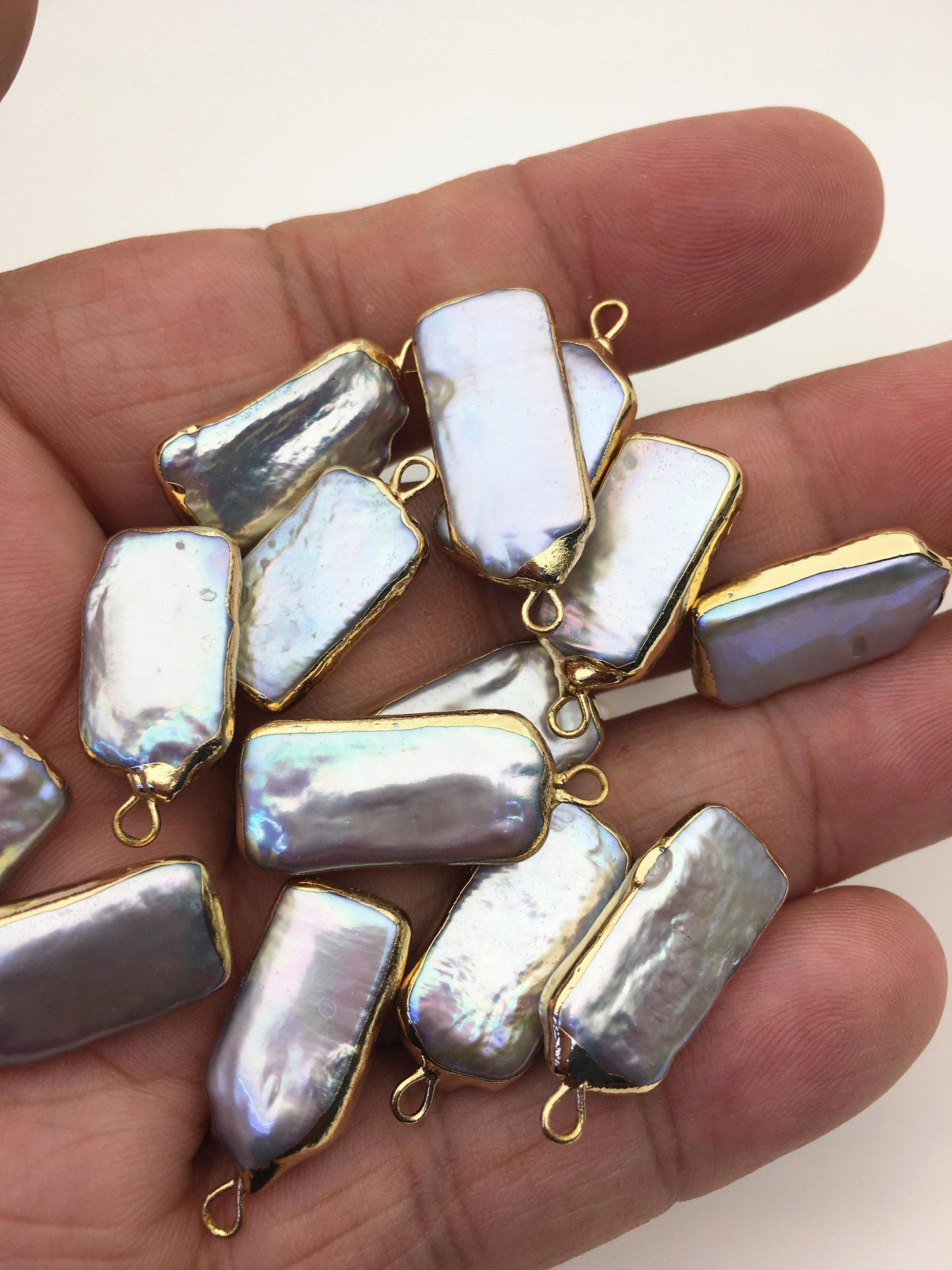 5pcs AA+ 10-12mm Gray block Pearl Pendant with Gold Electroplated Edge for make Earrings bracelet necklace,wen pearl,EDG-021
