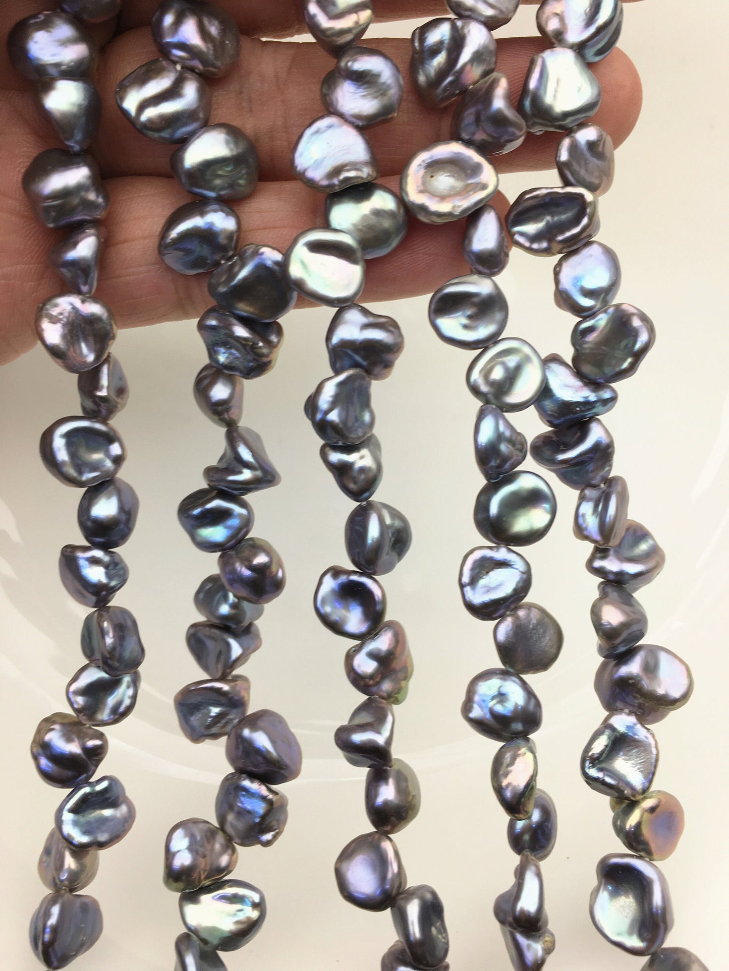 16'' AAA 9-10mm Gray Rainbow Keshi freshwater Loose Pearls,ZS-129-21