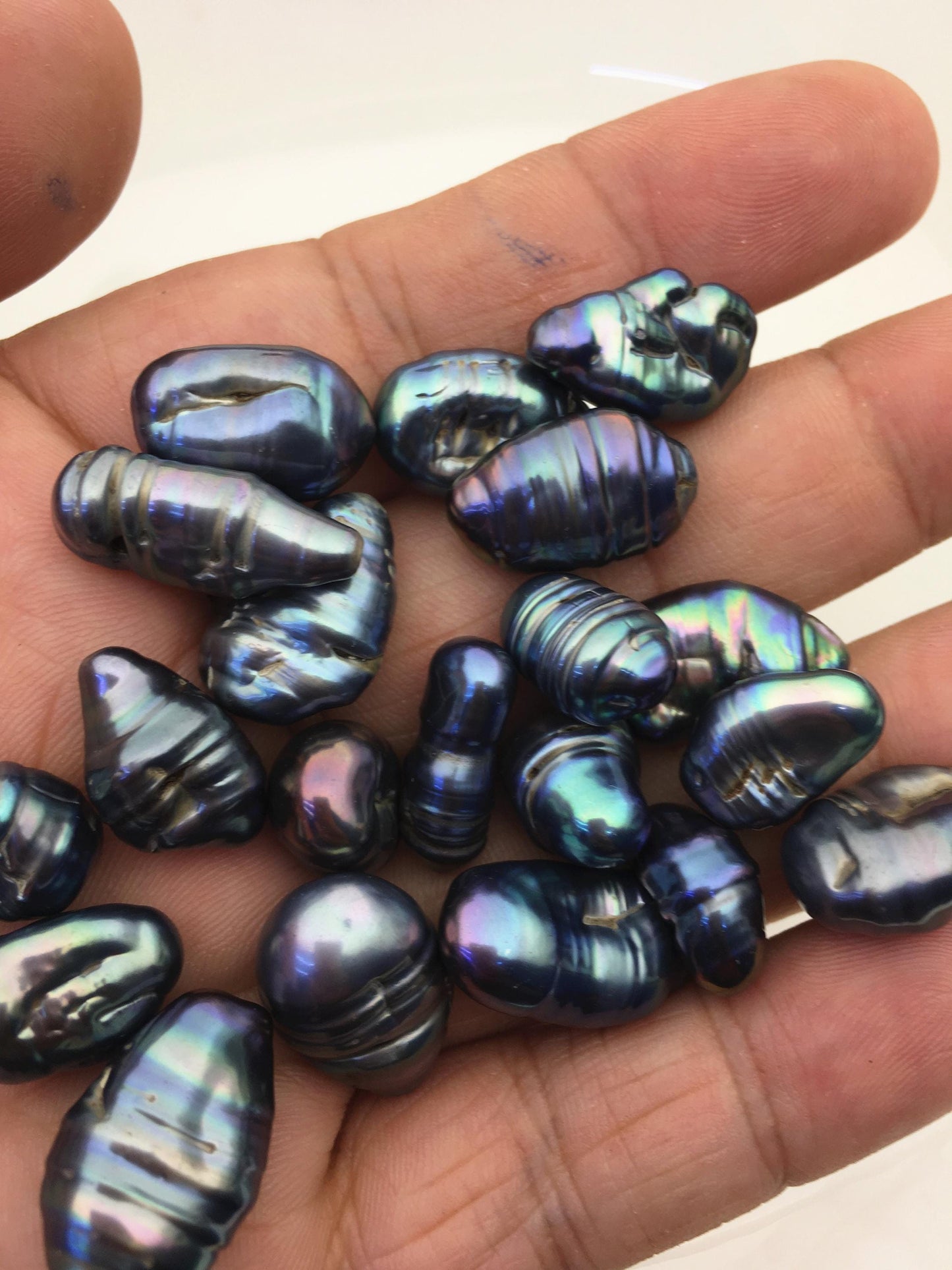 37pcs AA 10-14mm black blue green baroque freshwater pearls, no hole,ZS-T36