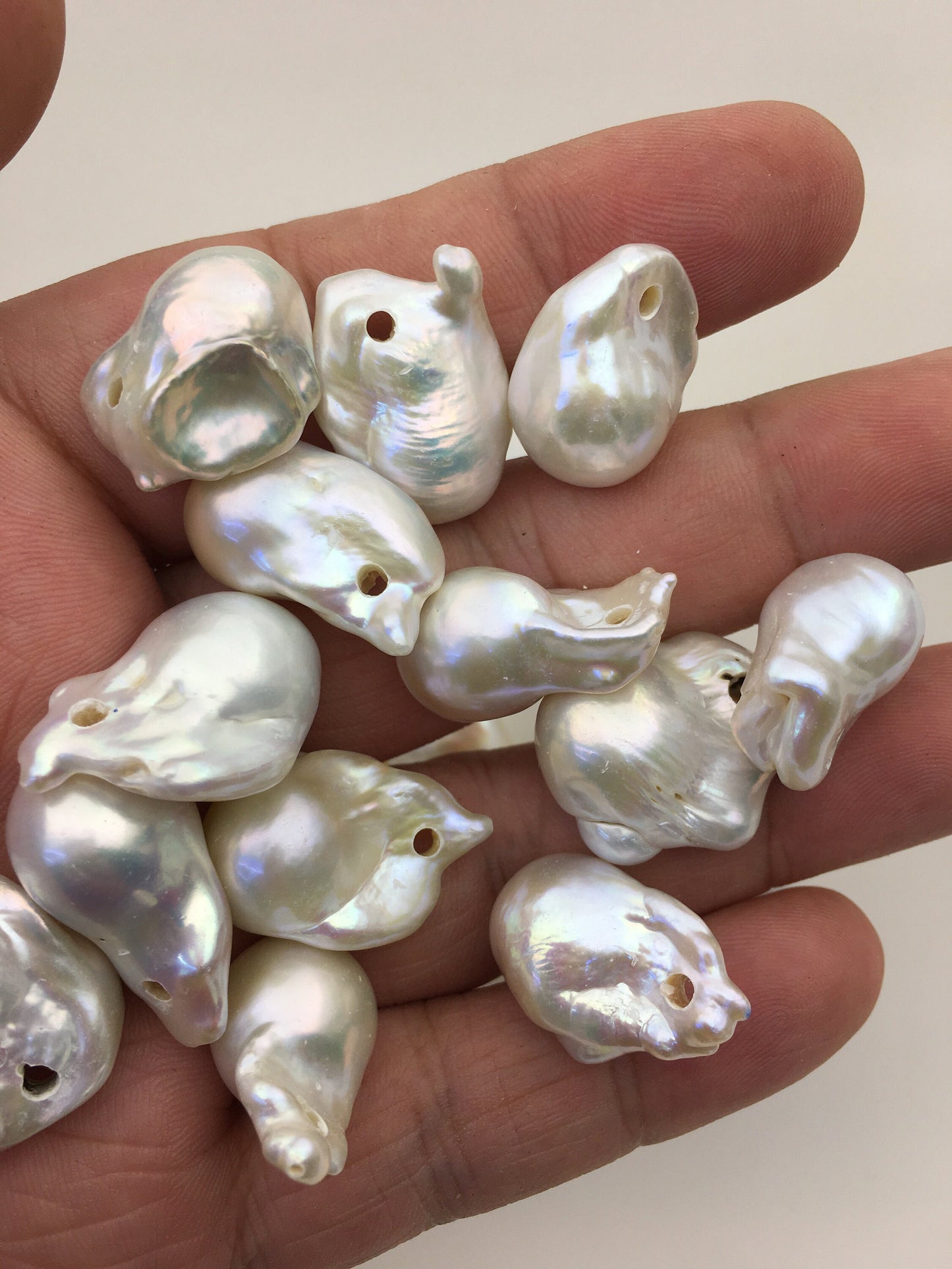 1pc AAA 13-16mm white flame ball pearl,2.2mm large hole,FL15-3A-6