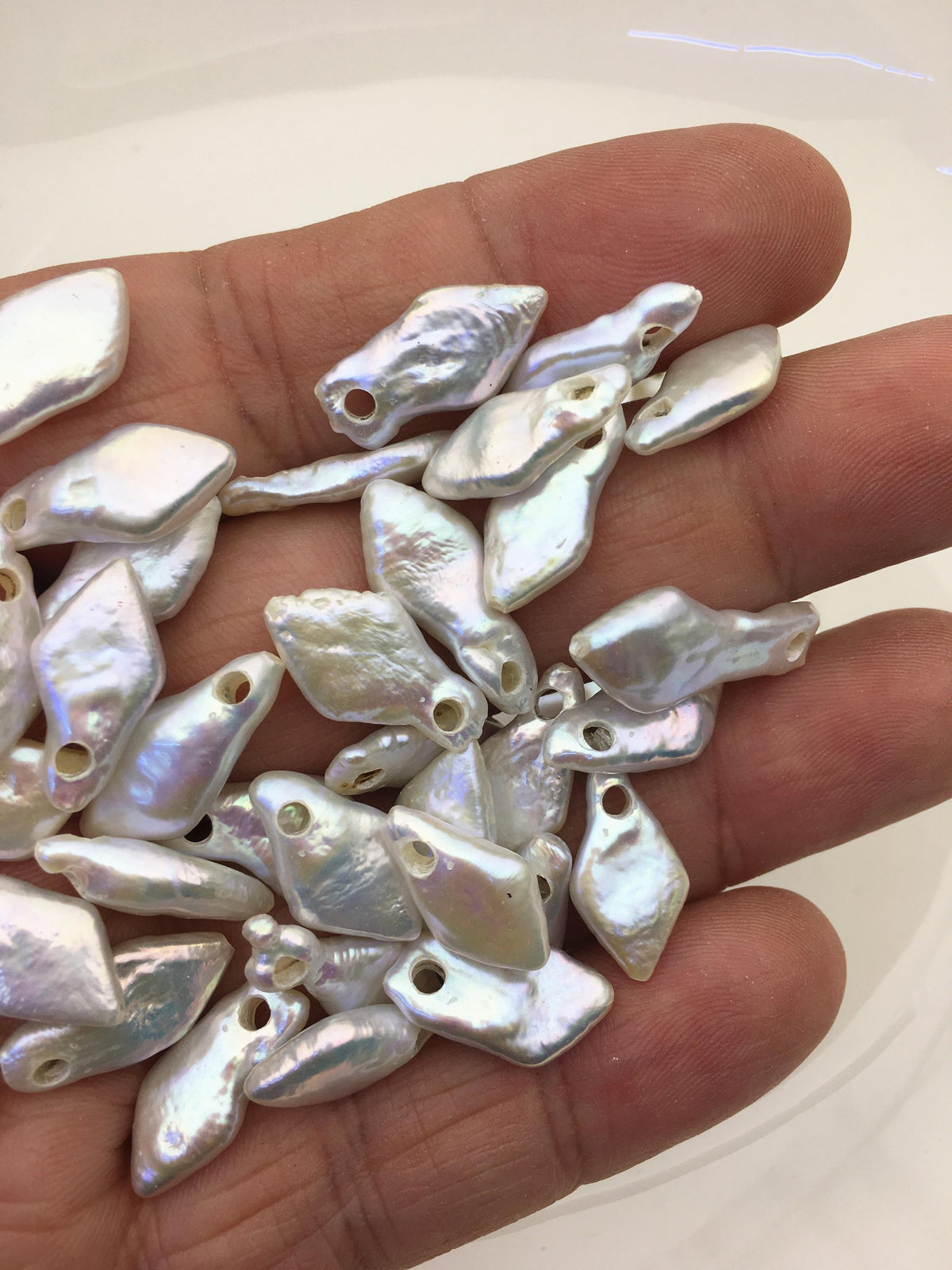 20pcs AAA 8-10mm white diamond freshwater pearls,2.2mm top large big hole,ZS-103-11