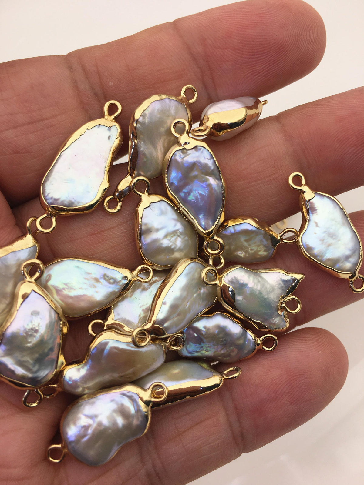 10pcs AA+ 9-12mm white baroque Pearl connector with Gold Electroplated Edge for make Earrings bracelet necklace,EDG-017