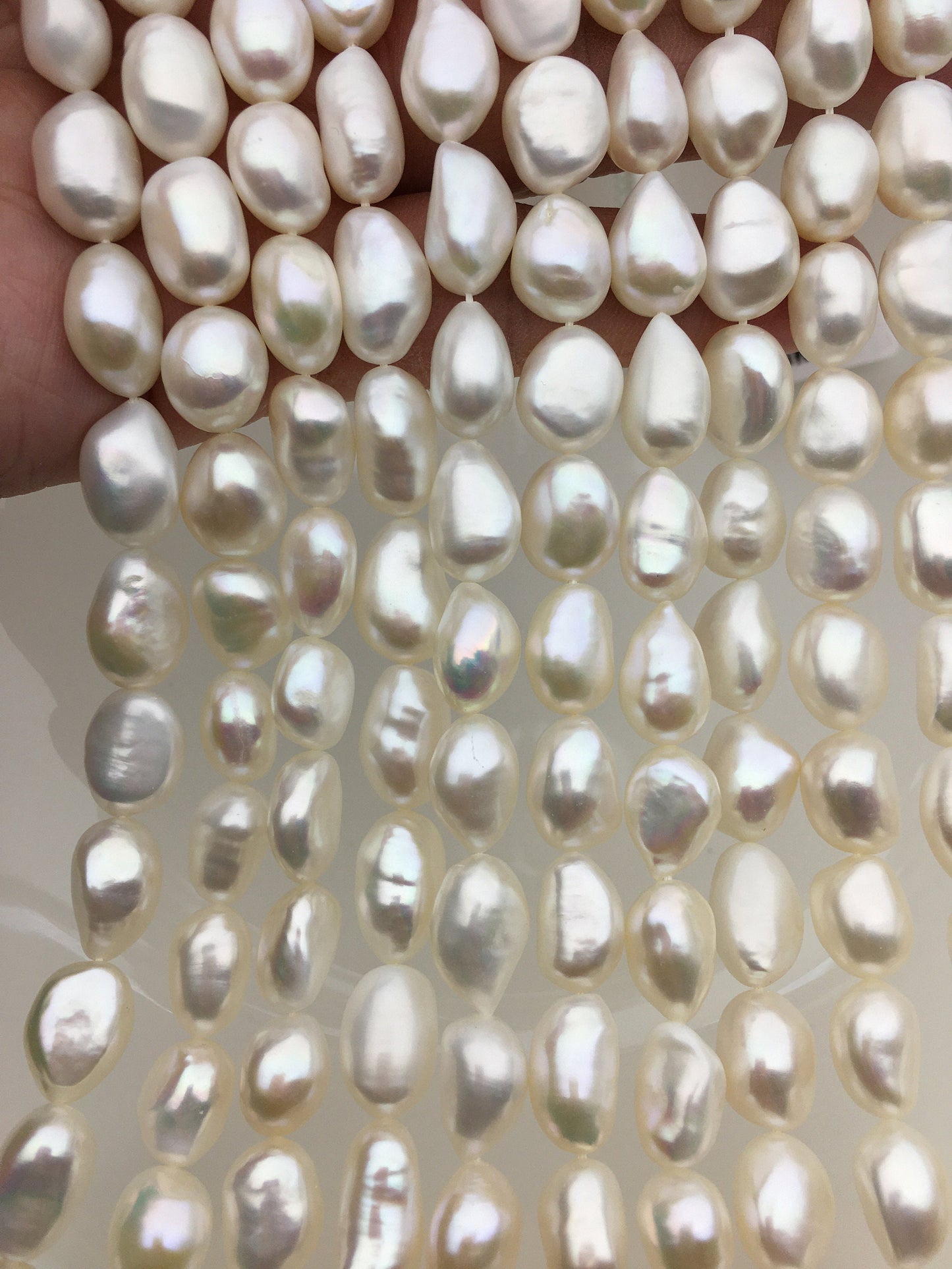 High luster!AAA+ 9.4-10.3mm white nugget freshwater pearls,cultured freshwater baroque pearl bead string,LM10-T11