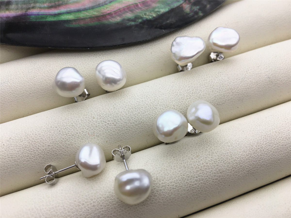 High Luster!AAA 6/7/8/9/10mm white Natural keshi Freshwater Pearl Stud Earrings,Stud Earrings for Women Girls,SE3-161