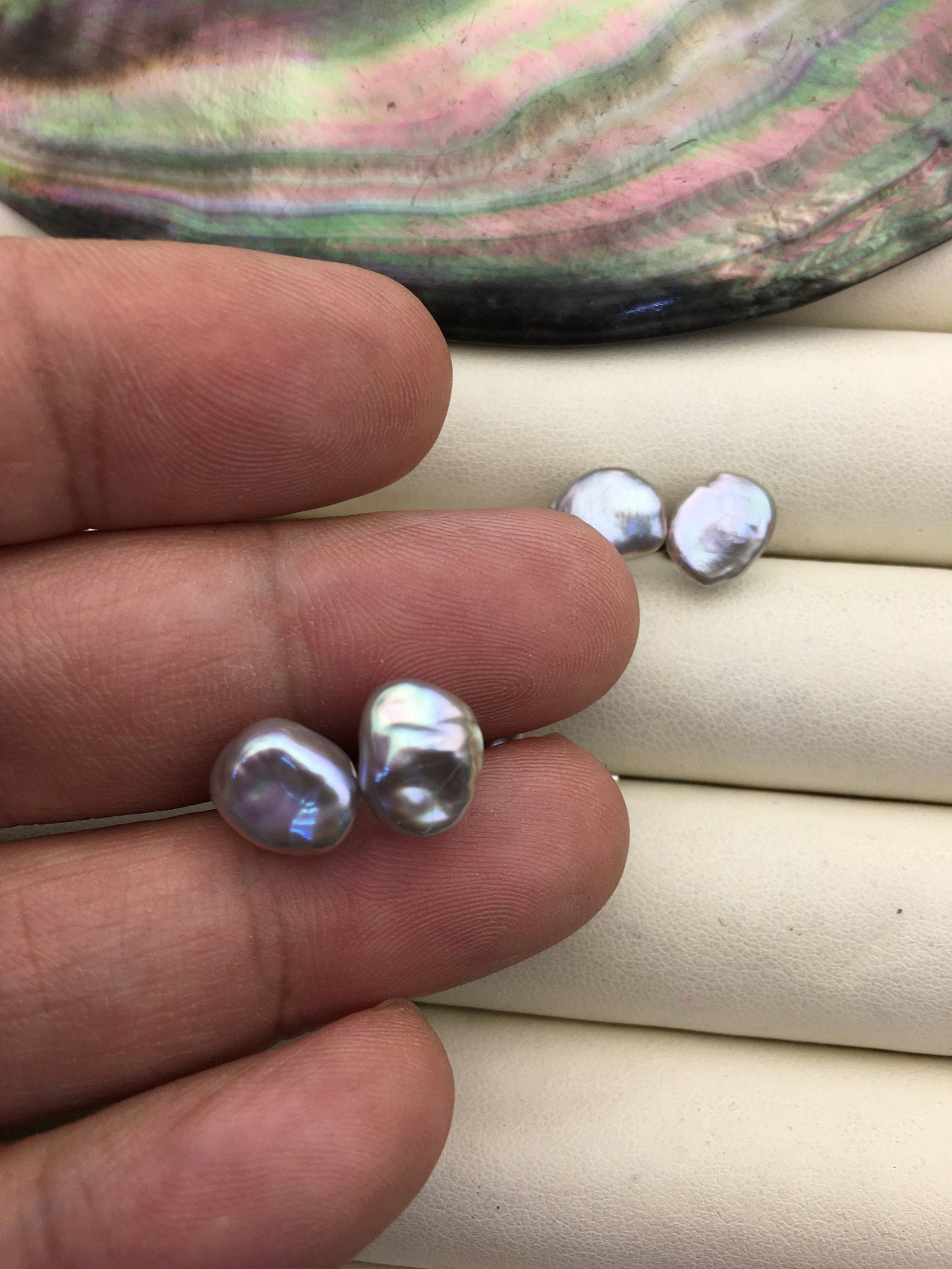 2 pairs AAA 8-9mm Gray keshi Freshwater Pearl Stud Earrings,Stud Earrings for Women Girls,SE3-T40