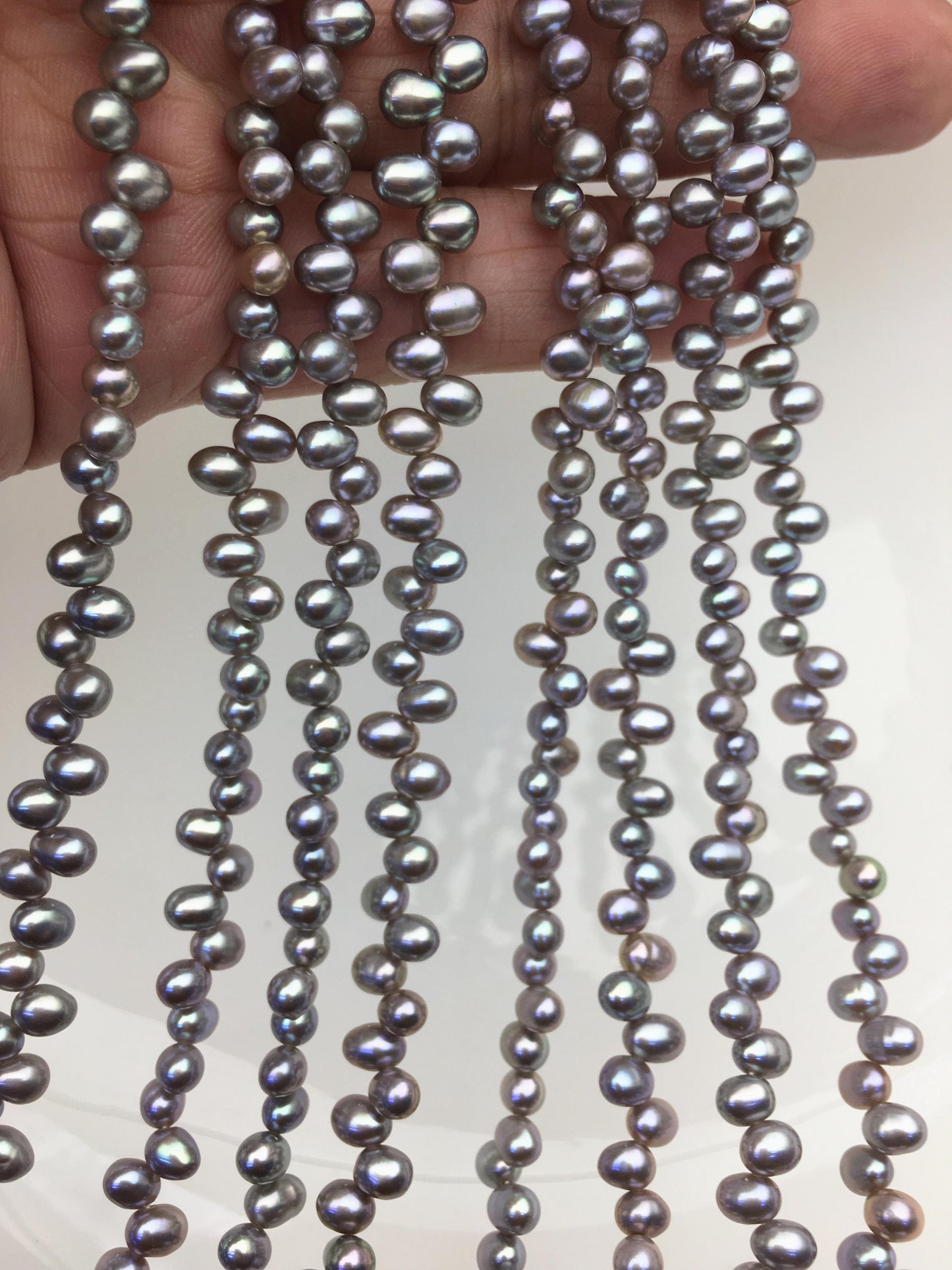 AAA 4-4.5mm gray rice freshwater pearls,Cultured white rice freshwater pearls beads strand,Valentine's Day gift,LR4-3A-47