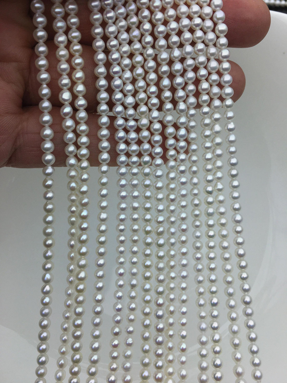 AAA 3.5-4mm* 3-5mm white oval rice pearls,full strand,genuine pearl,Cultured pearl,diy pearl beads,LR3-3A-34
