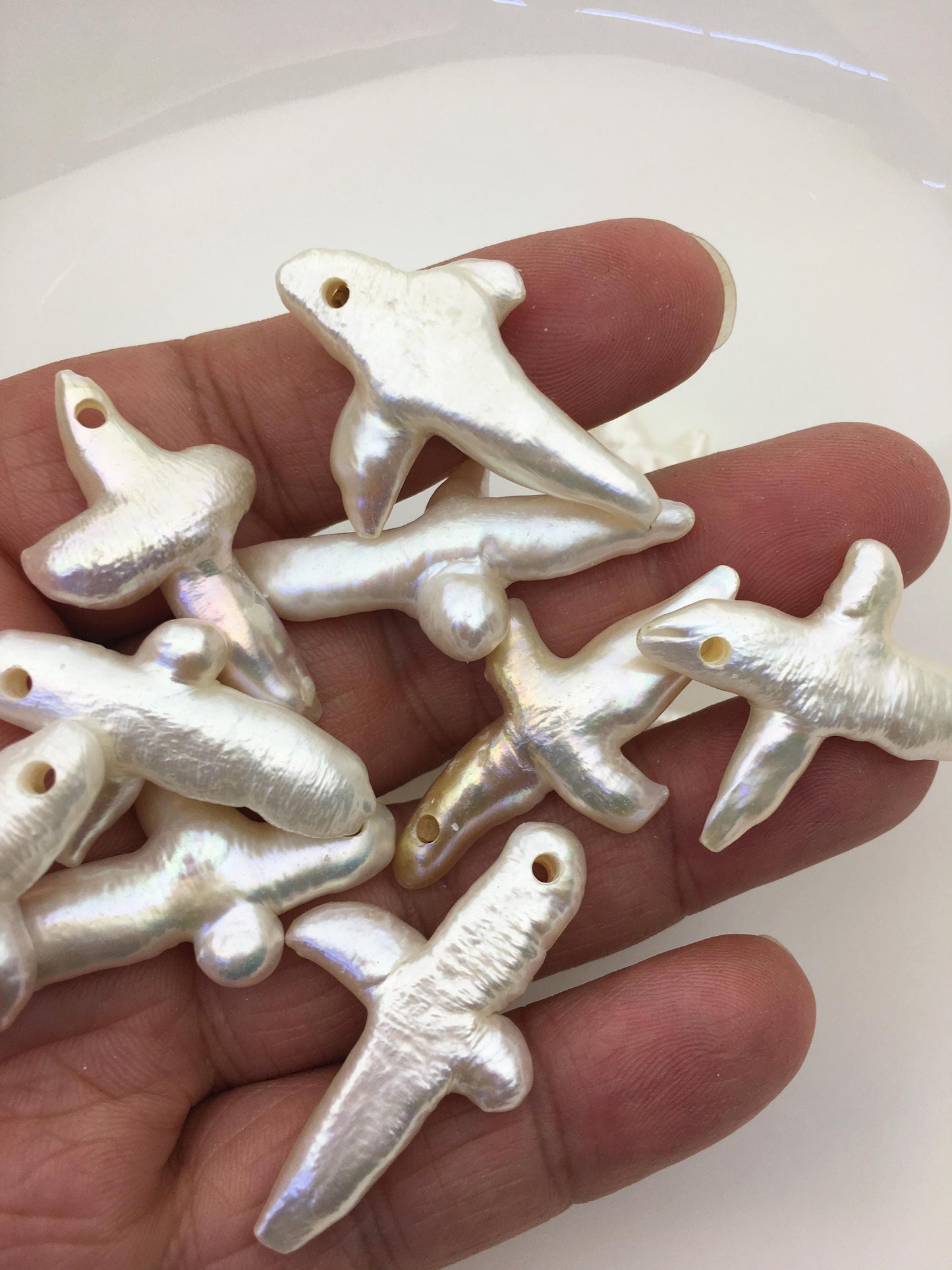 5pcs AAA/AA+ 19-25mm Freshwater Pearl Loose Pearl Bead White Cross Pearl Loose Bead,top large hole,ZS-100-7