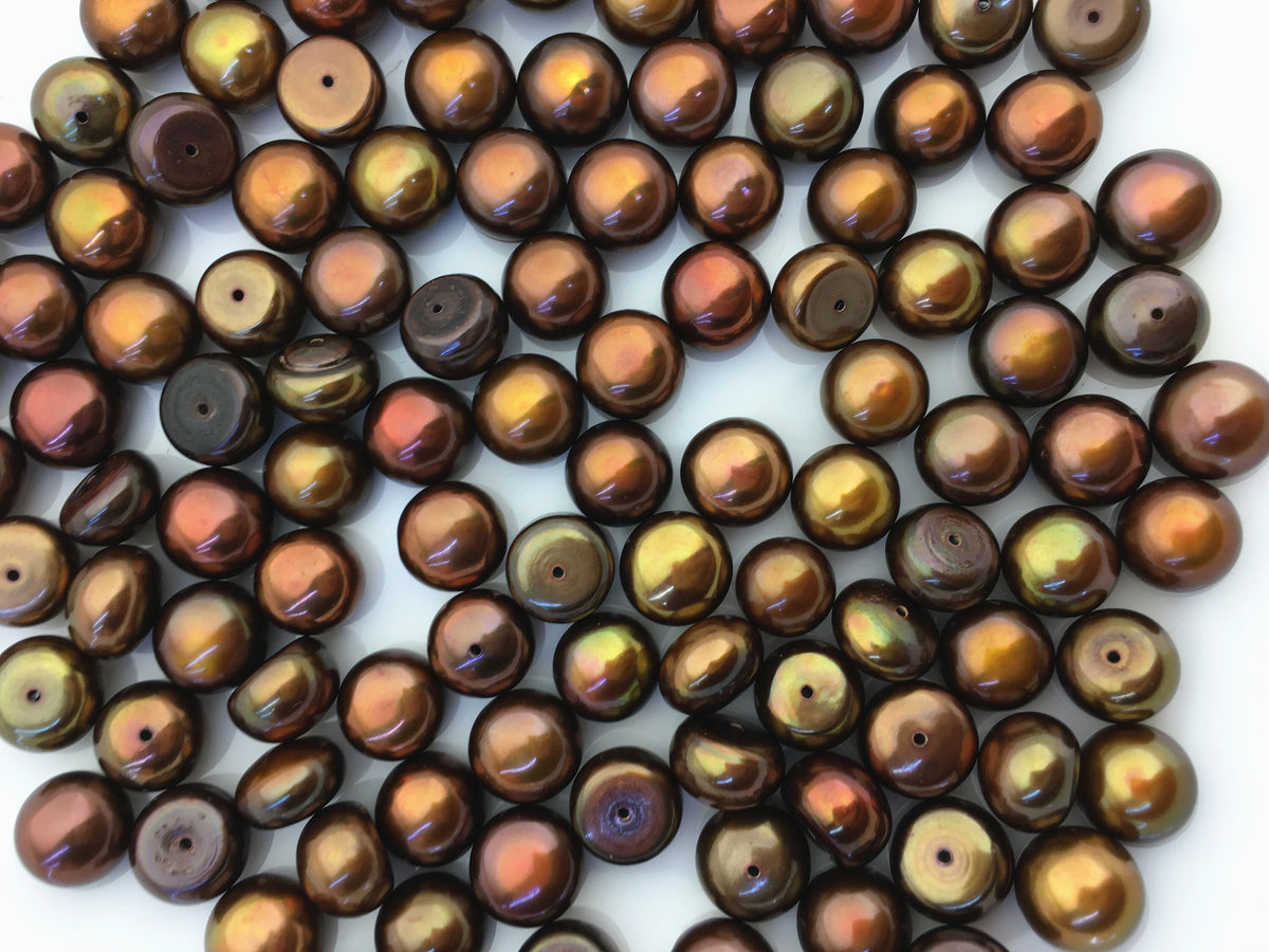 10pcs AAA 8.5-10m Brown Rainbow button round loose freshwater pearl,half hole,BTN9-T3