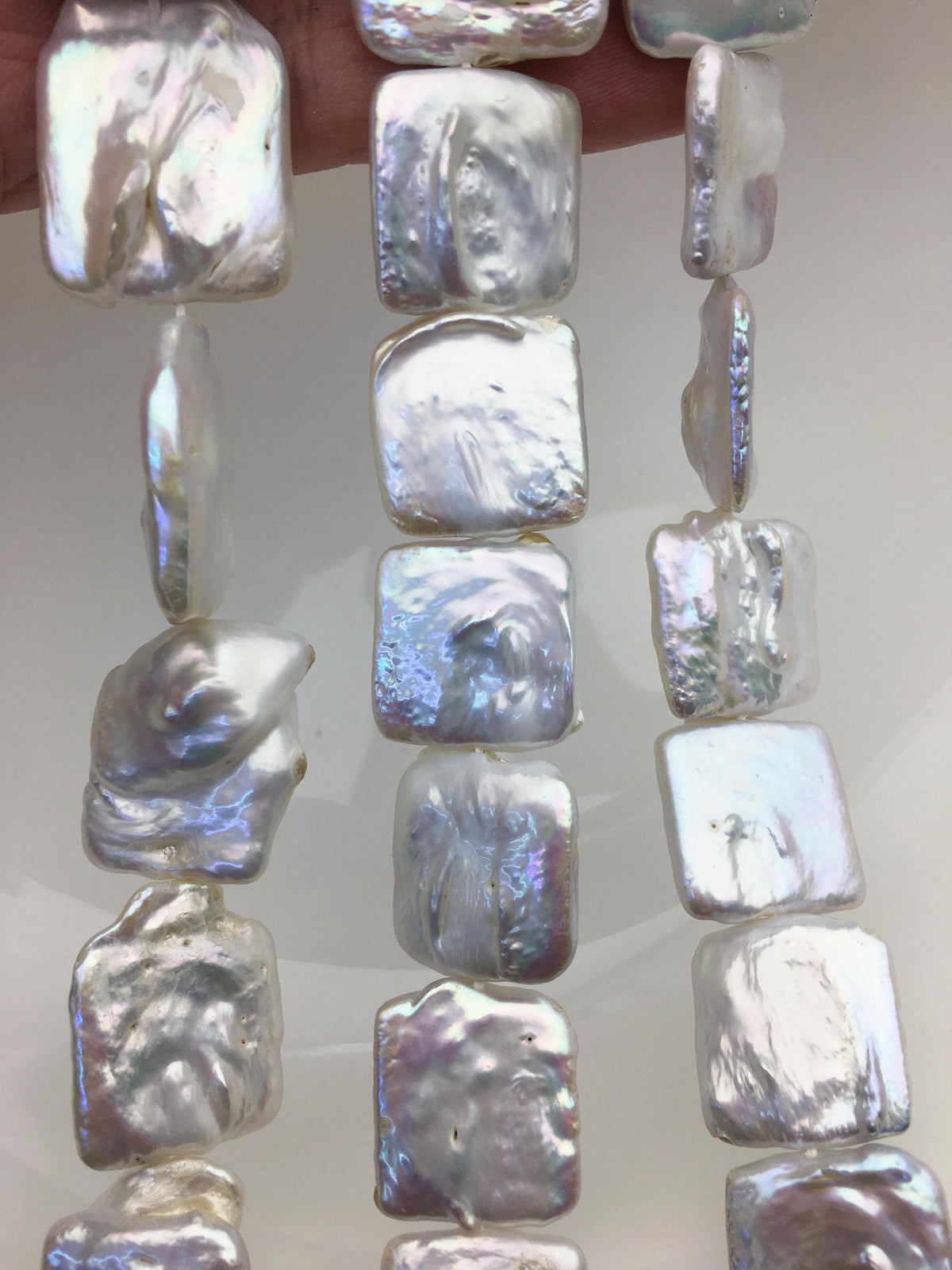AA 16-21mm Big White Rectangle Freshwater Pearl,one full strand,wholesale Full Strand,ZS-119-11