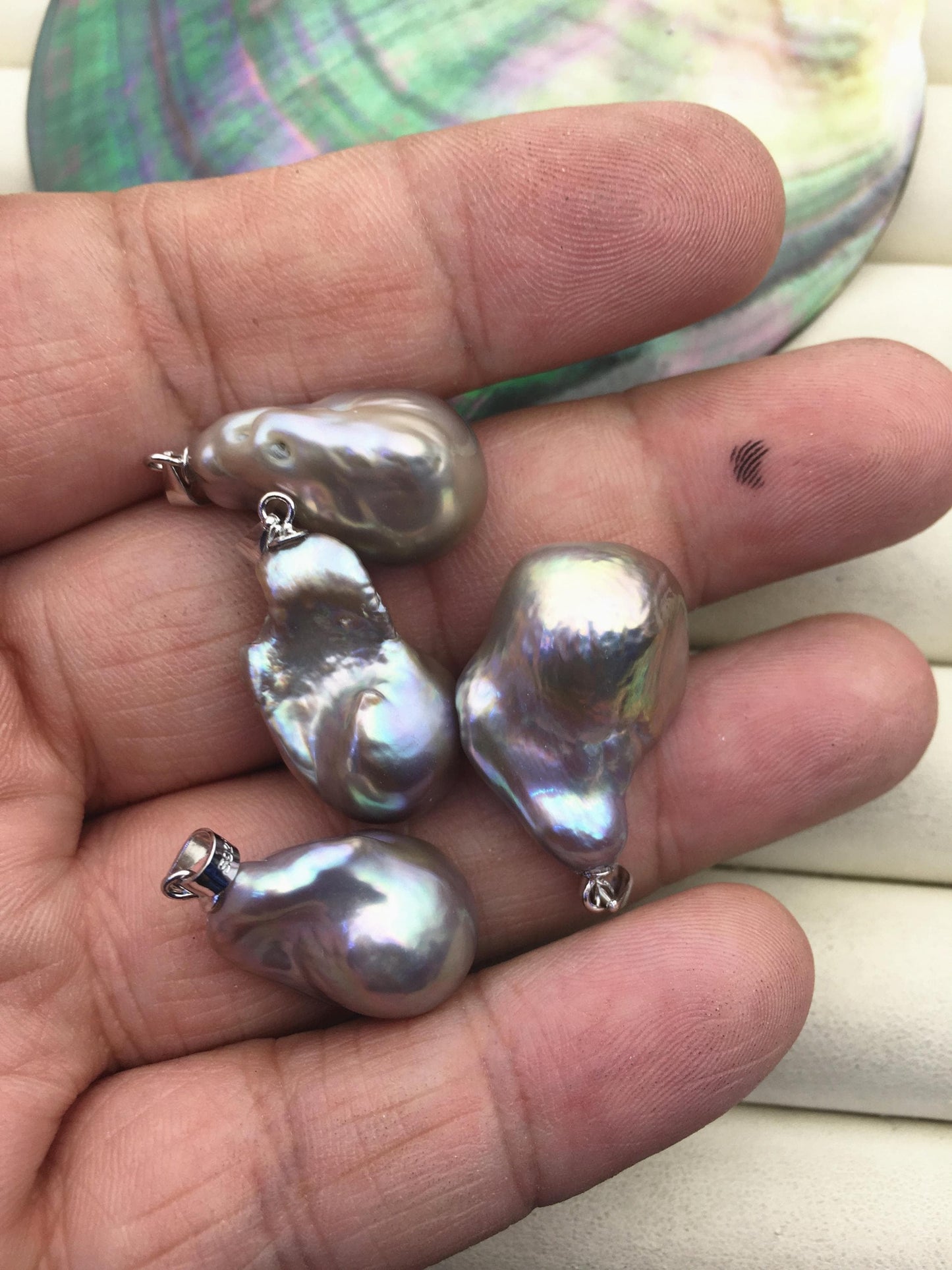 3pcs AAA/AA+ 12-15mm Gray Flame Ball Baroque pearl pendant,Baroque Pearl necklace- NC1-041-13