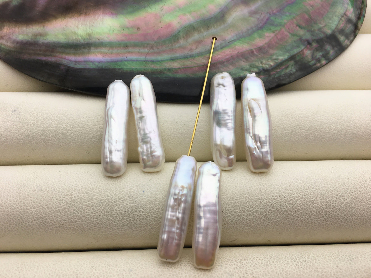 2 pairs AAA 5-6x20-21mm white Rectangle Toothpick pearls Pair,0.9mm top half hole,ZS-127-62-6