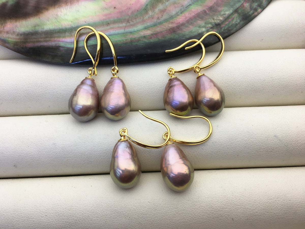 AAA 10-11mm purple rainbow teardrop edison freshwater pearl dangle earrings,sterling sliver dangle earrings,SE3-T9-56