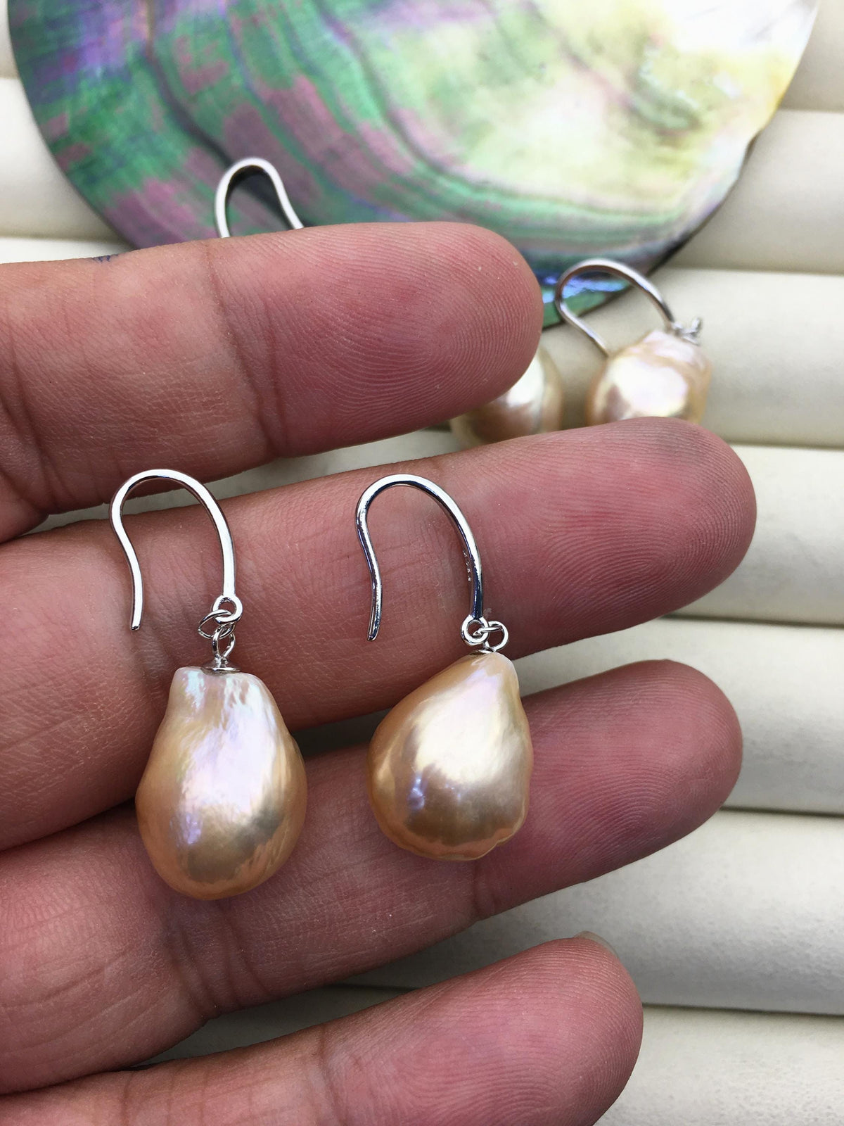 AAA 13-14mm natural rainbow drop edison freshwater pearl dangle earrings,sterling sliver dangle earrings,SE3-T9-53