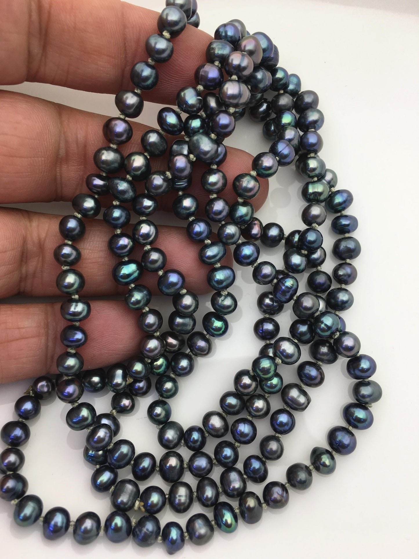 47'' AA+ 5-6mm Black Green potato Freshwater pearl Necklace,NPN1-T7