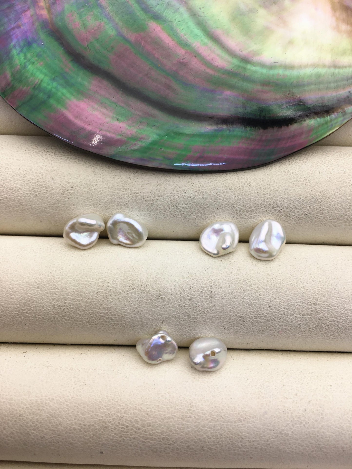 2 pairs AAA 6-7mm White keshi pearls Pair,for make stud earrings,half hole,loose pearl beads,very high luster,ZS-127-62-2