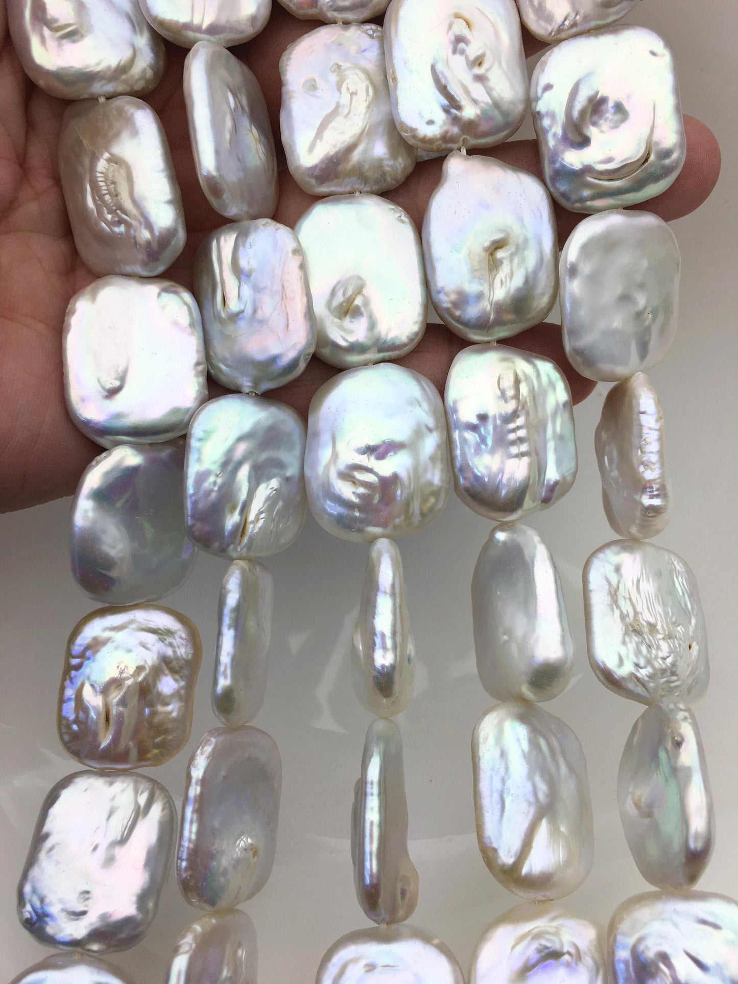 AA+ 19-21x25mm White Huge Rectangle Freshwater Pearl,wholesale Full Strand,ZS-119-6