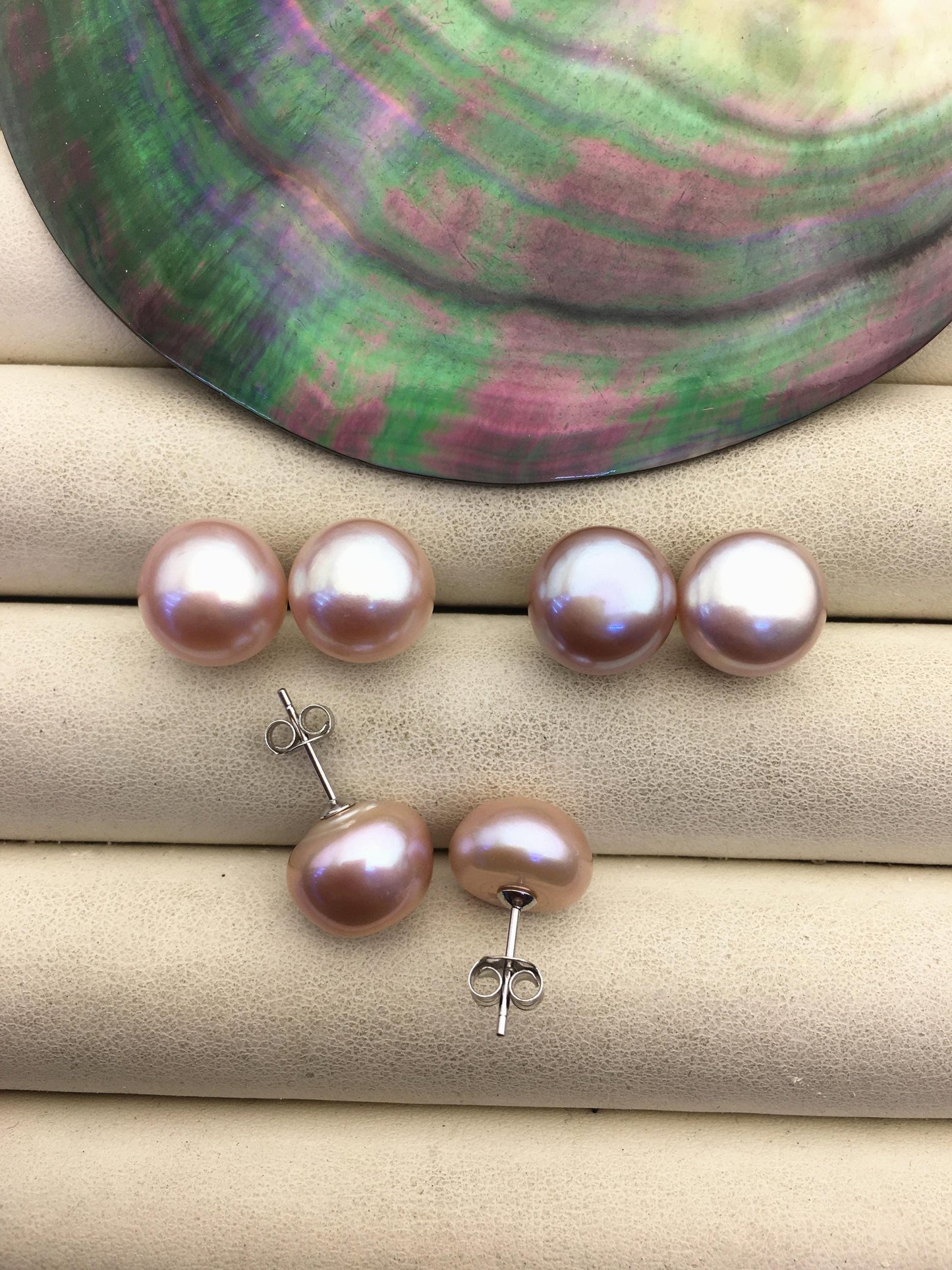 1 pair AAA 11-12mm purple button round Pearl Stud Earrings,freshwater pearl earrings,Wedding,classic pearl studs,SE1-069-23