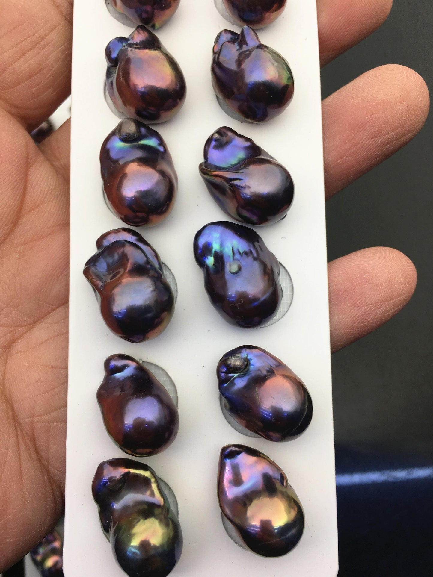 10pairs AAA/AA+ 12-16mm Black Rainbow Flame ball Pearl Pairs,0.9mm top half hole,FL15-3A-8-2