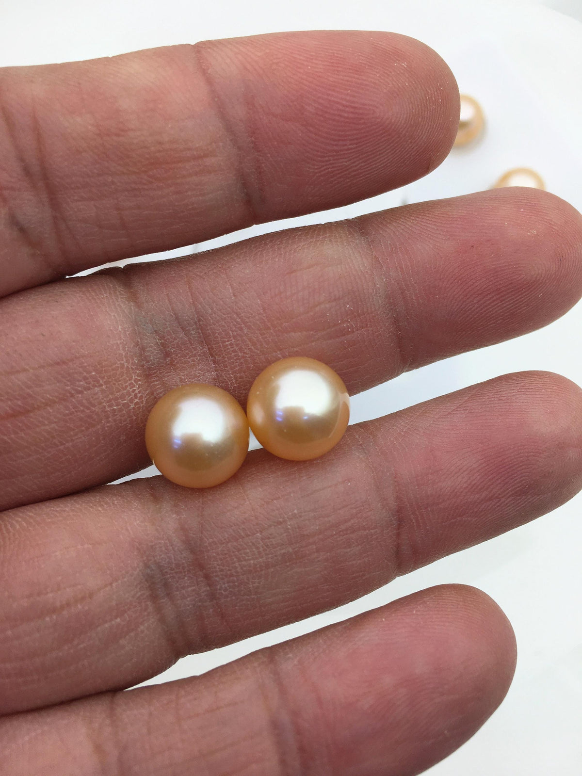 1 pair AAA+ 10-11mm Light Orange Rainbow Round edison freshwater pearl,ED12-3A-1-13