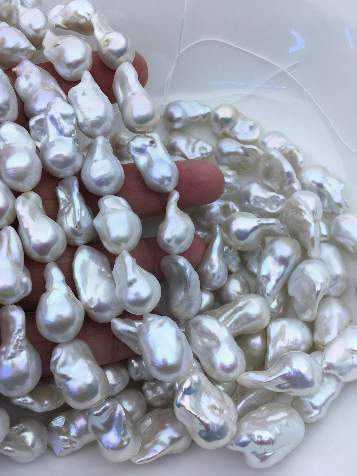 15.5'' AA 12-15mm white flame ball pearl,FL15-2A-5-6