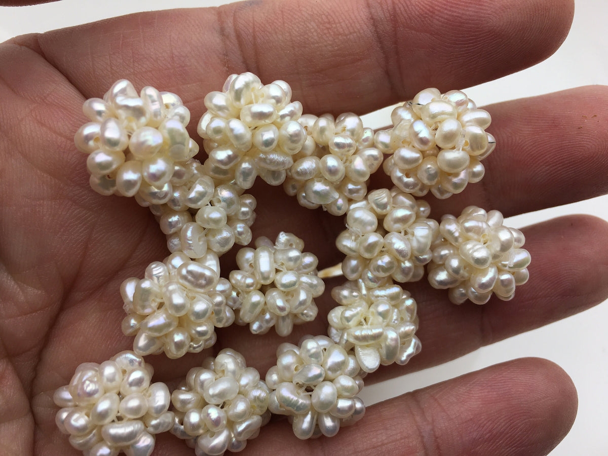 4pcs Handmade Weave White Pearl Balls,Natural Freshwater Pearl Ball Cluster 13-15mm White ball,APL-004