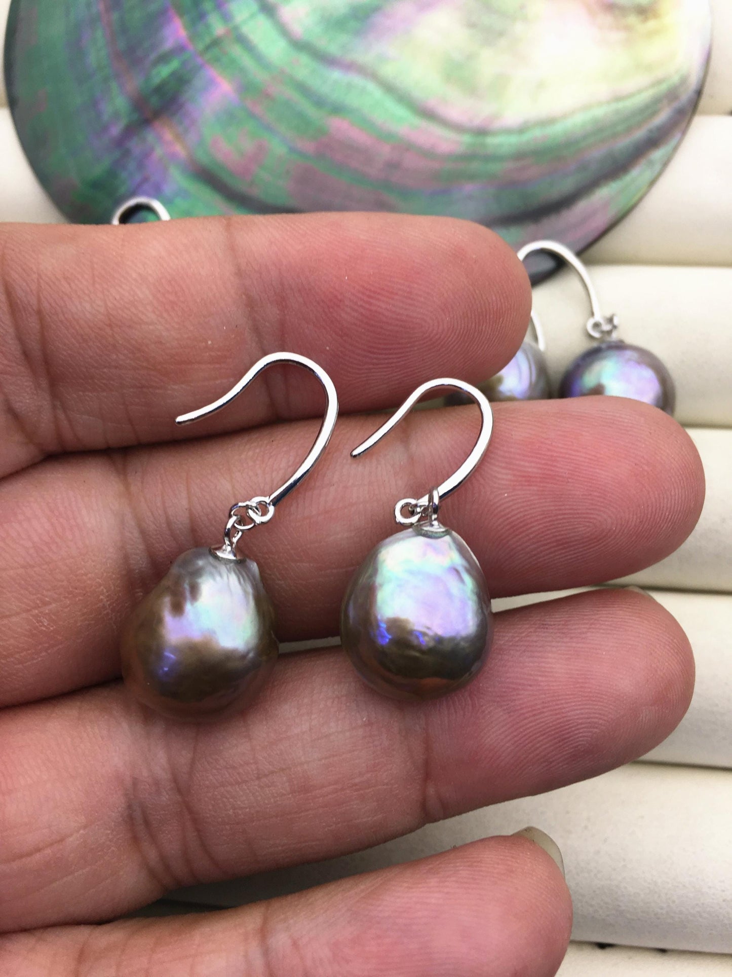 1 pair AAA 11-14mm gray bronze drop edison pearl dangle earrings,S925 Sterling Sliver earrings,SE3-T9-3