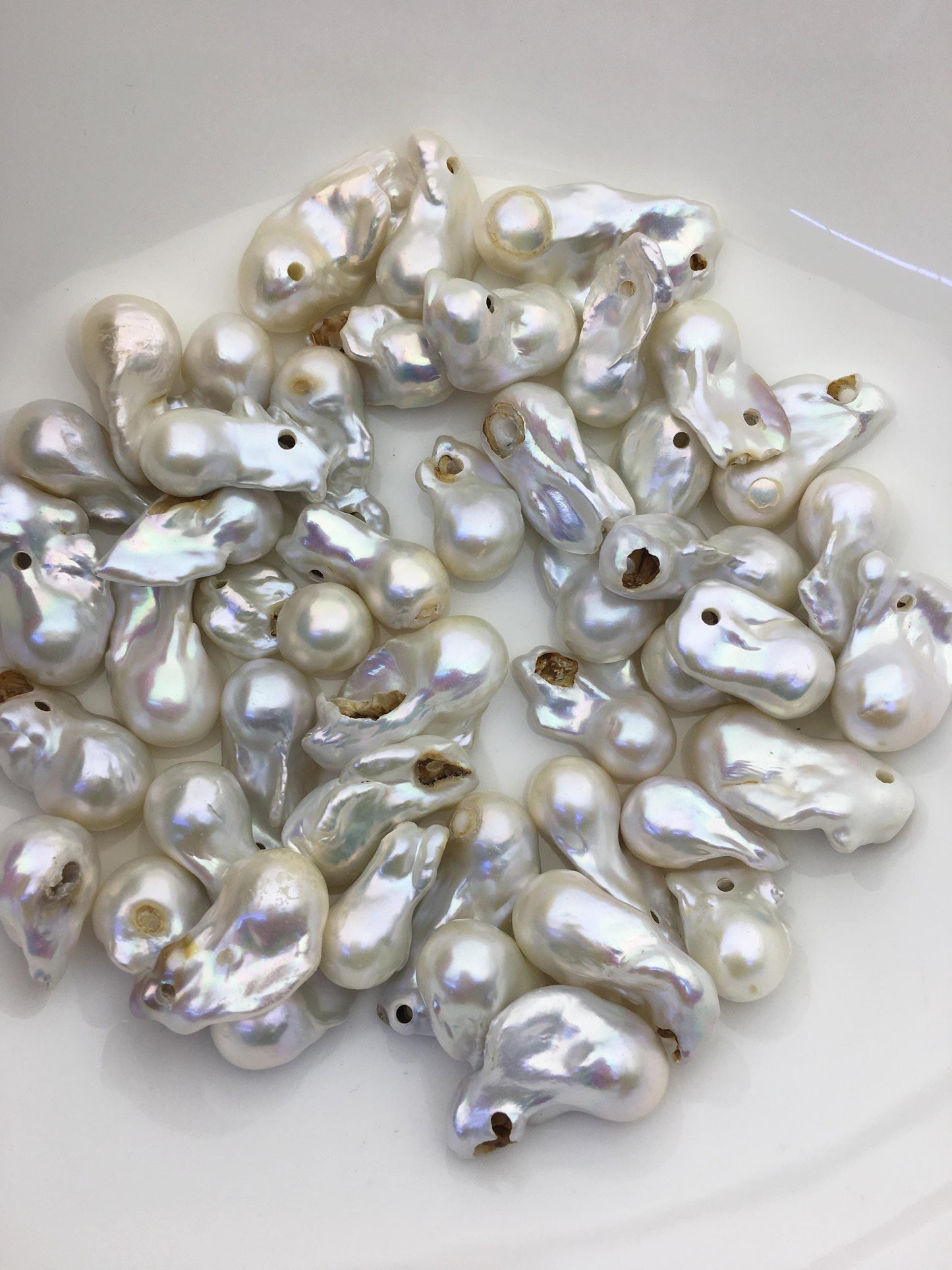 46pcs A 13-20mm white flame ball pearl,2.2mm large hole,FL15-T4-7