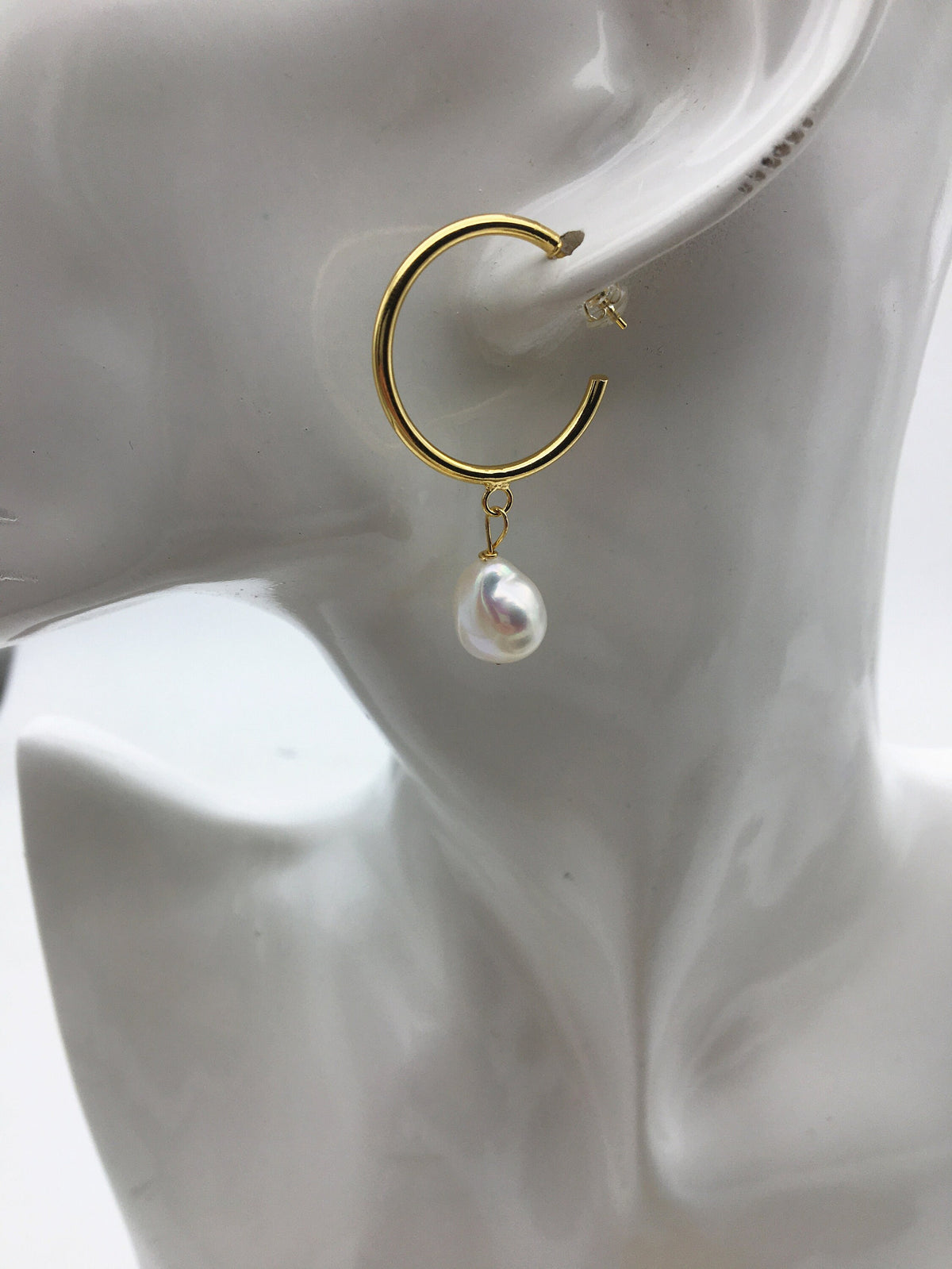 Big Hoop 11mm White nugget pearl stud earrings,wedding pearl earrings,SE3-131-49
