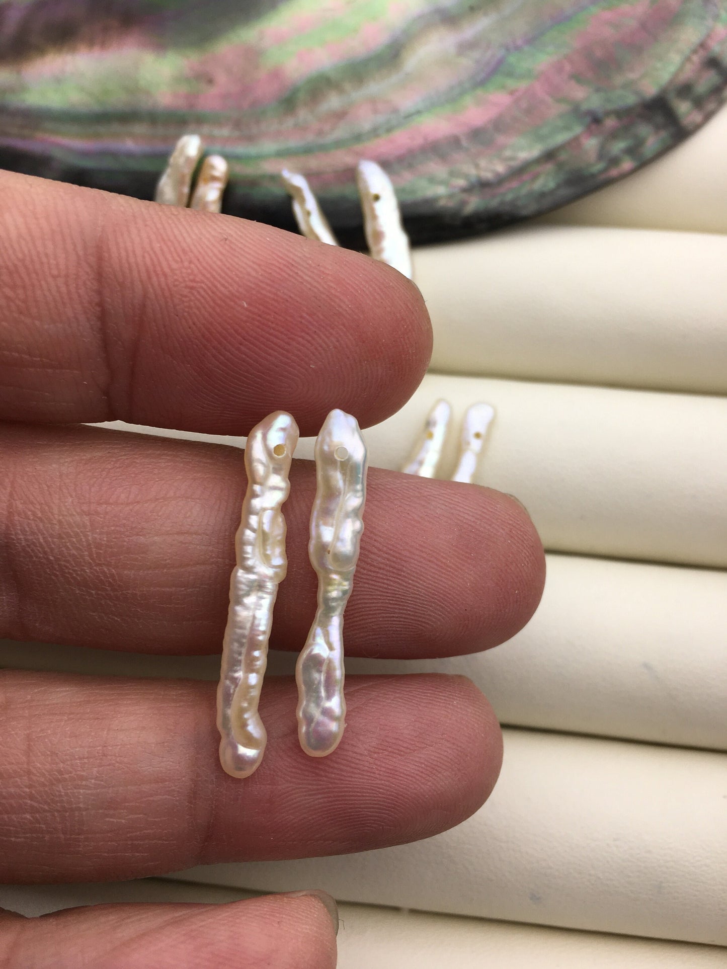 2 pairs AA+ 3-5x25-30mm white Toothpick pearls Pair,for make dangle earrings,baroque pearl,loose pearl beads,ZS-127-62-43