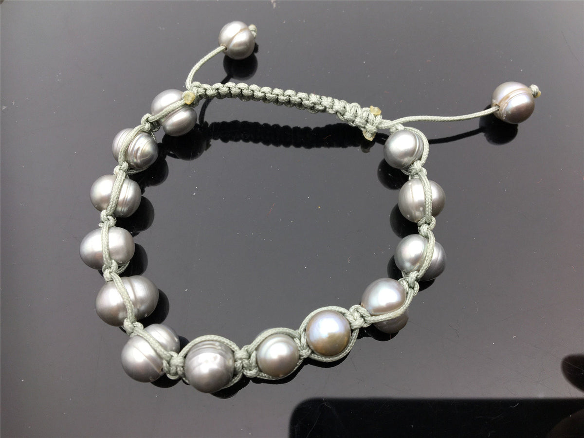 11mm big Gray pearl thread bracelet,adjust length,pearl bracelet, knotted freshwater pearl bracelet,Pearls Bracelet,B8-012