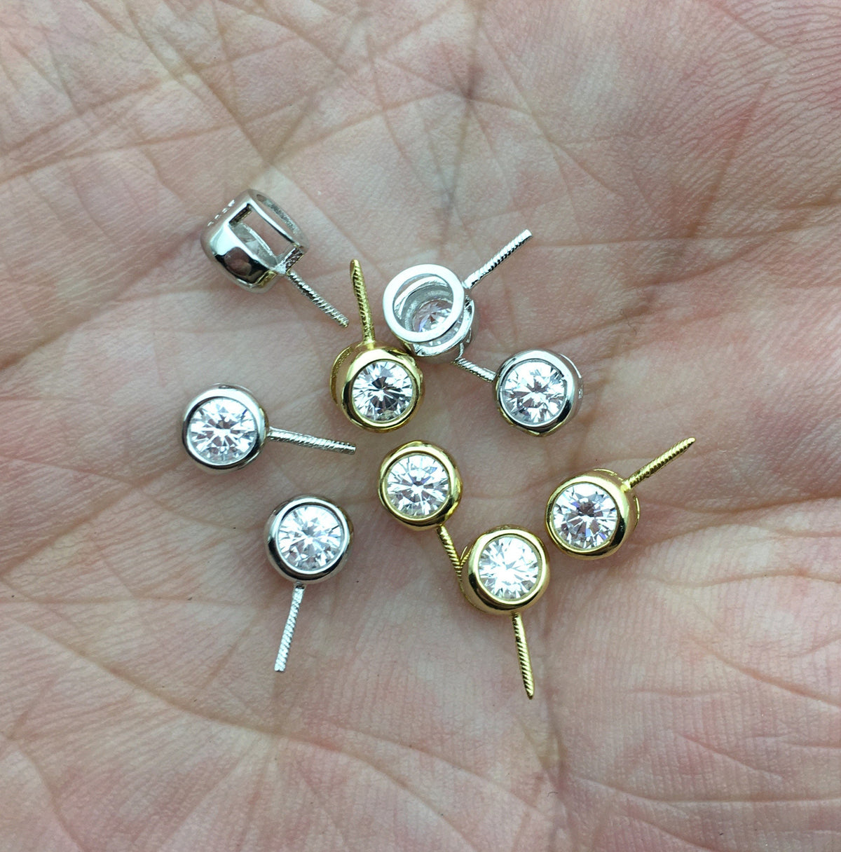 2pcs 5x10mm Silver/Gold White Stone S925 sterling silver pendant, for pendant,ASL-P-015