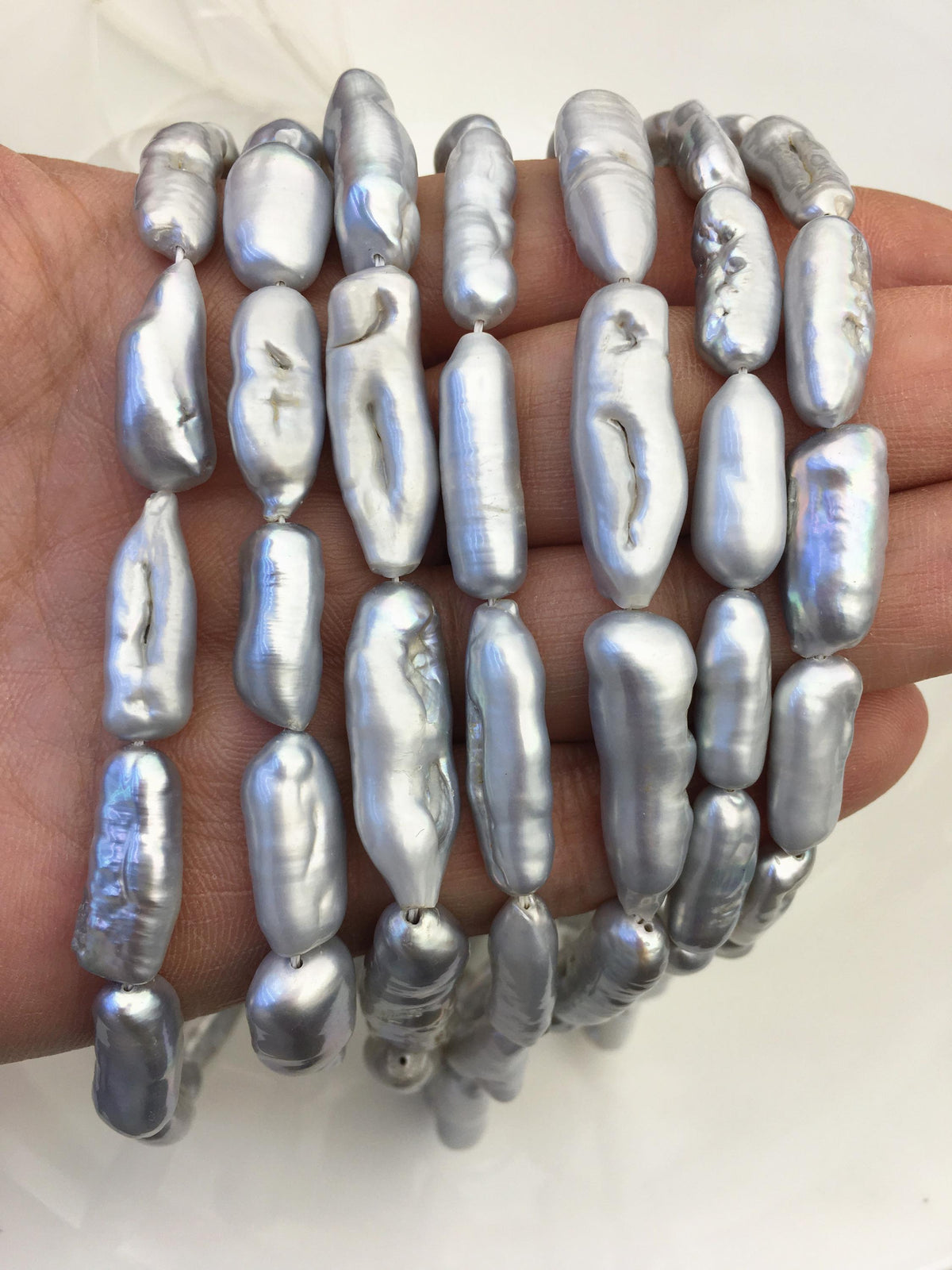 AA 7-8mm gray thick biwa Pearl Necklace,Genuine Fresh Water Pearl,Wedding Necklace,Mothers Day,ZS-80-10-79