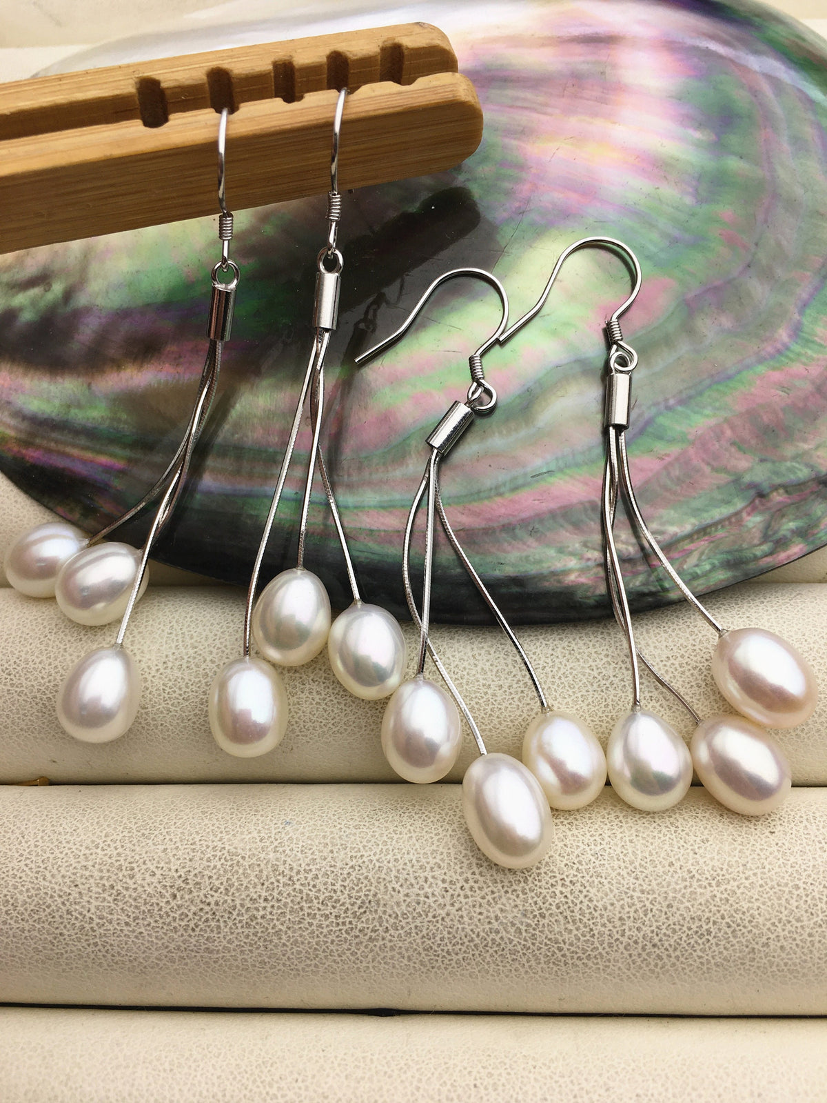 AAA white/black brown rice pearl S925 Sterling Sliver dangle earrings,white Pearl Drop Earrings,wholesale pearl,SE3-084