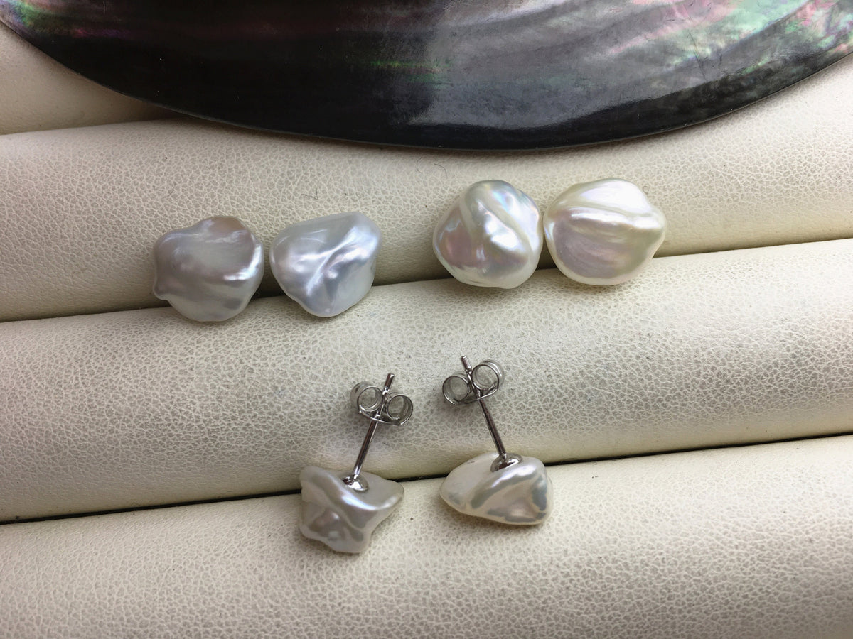 1 pair AAA 10-11mm white Natural keshi Freshwater Pearl Stud Earrings,Stud Earrings for Women Girls,SE3-T13