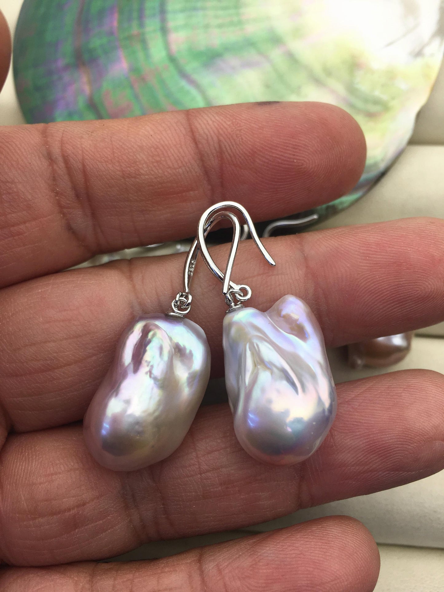 1 pair AAA 14-16mm light purple flame ball pearl dangle earrings,SE3-031-35