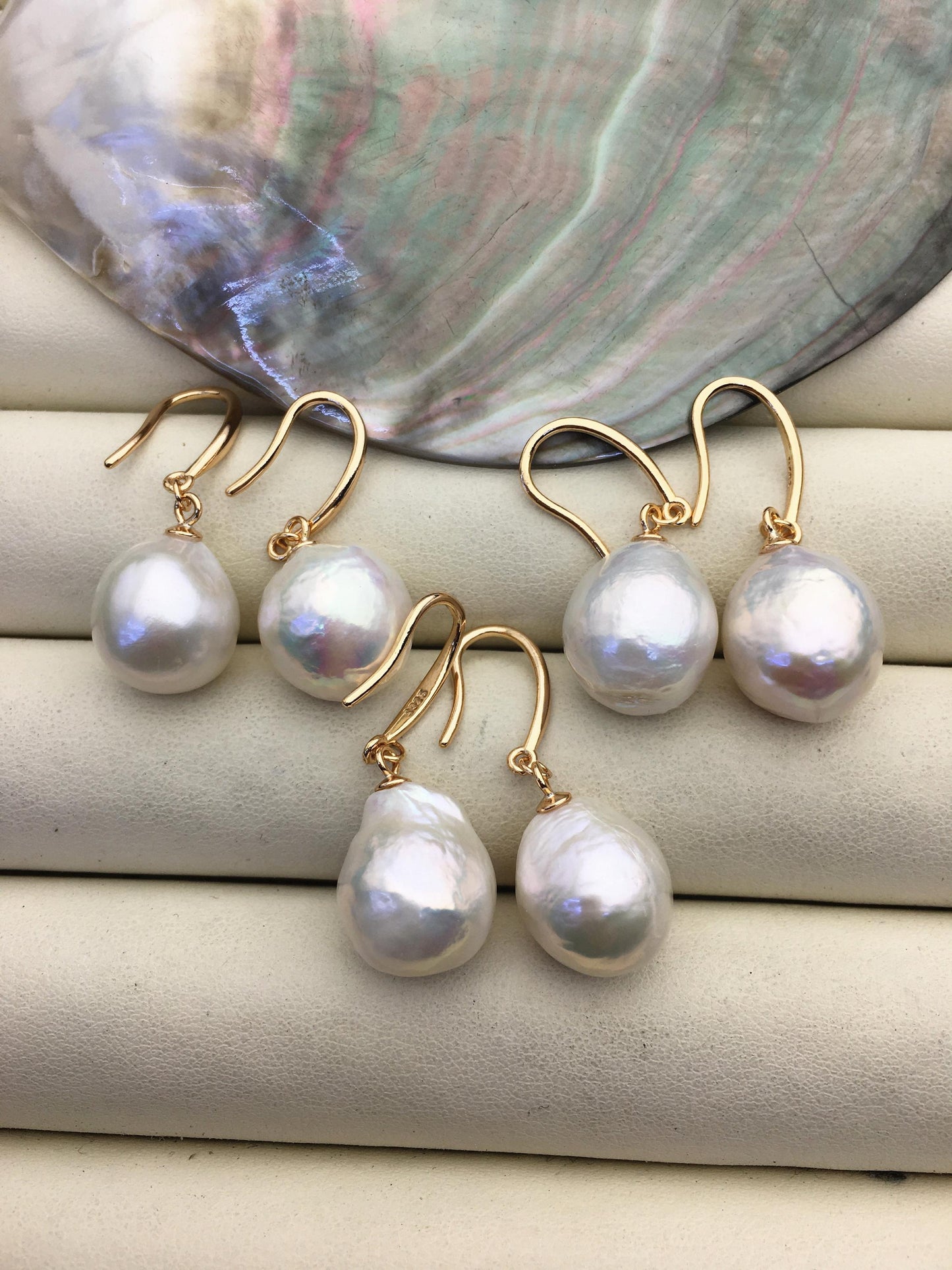 1 pair AAA 12-13mm white baroque drop edison pearl dangle earrings,925 Sliver plated with rose gold earrings,wedding earrings,SE3-T9-15