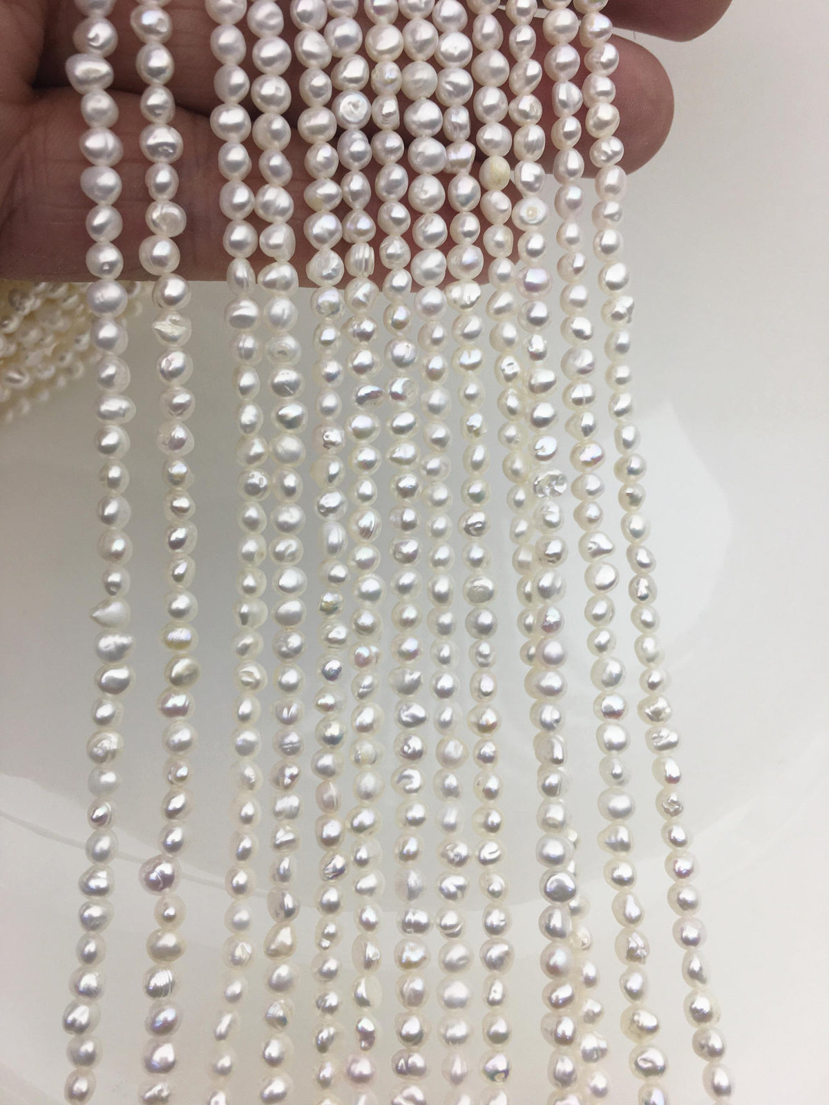 AA 3-4mm white nugget seed pearls,irregular nugget freshwater pearl strand,cheap price,pearl factory china,LM3-2A-5