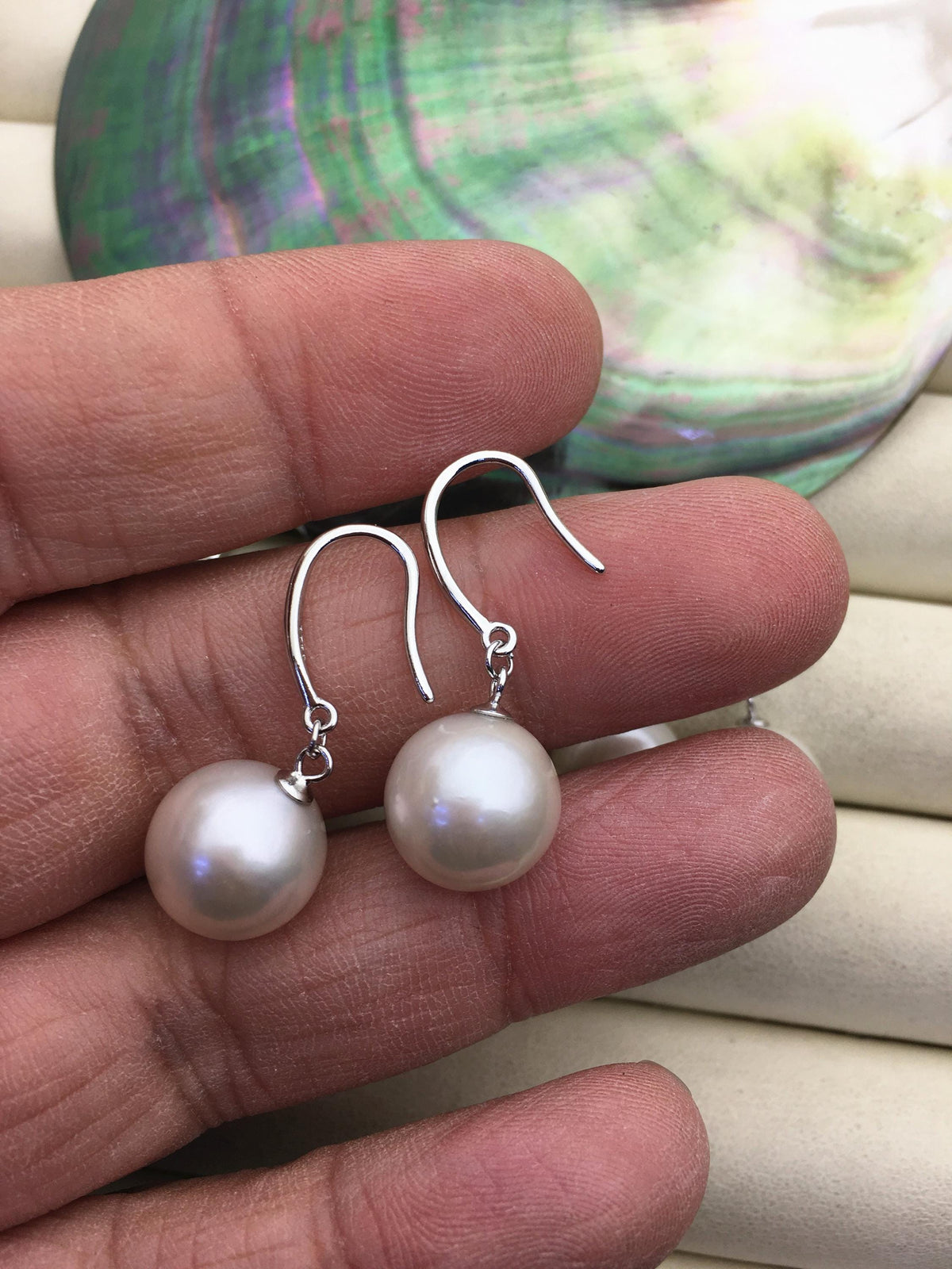 1 pair AA+ 12-13mm White Round edison pearl dangle earrings,S925 Sterling Sliver earrings,SE3-T9-31