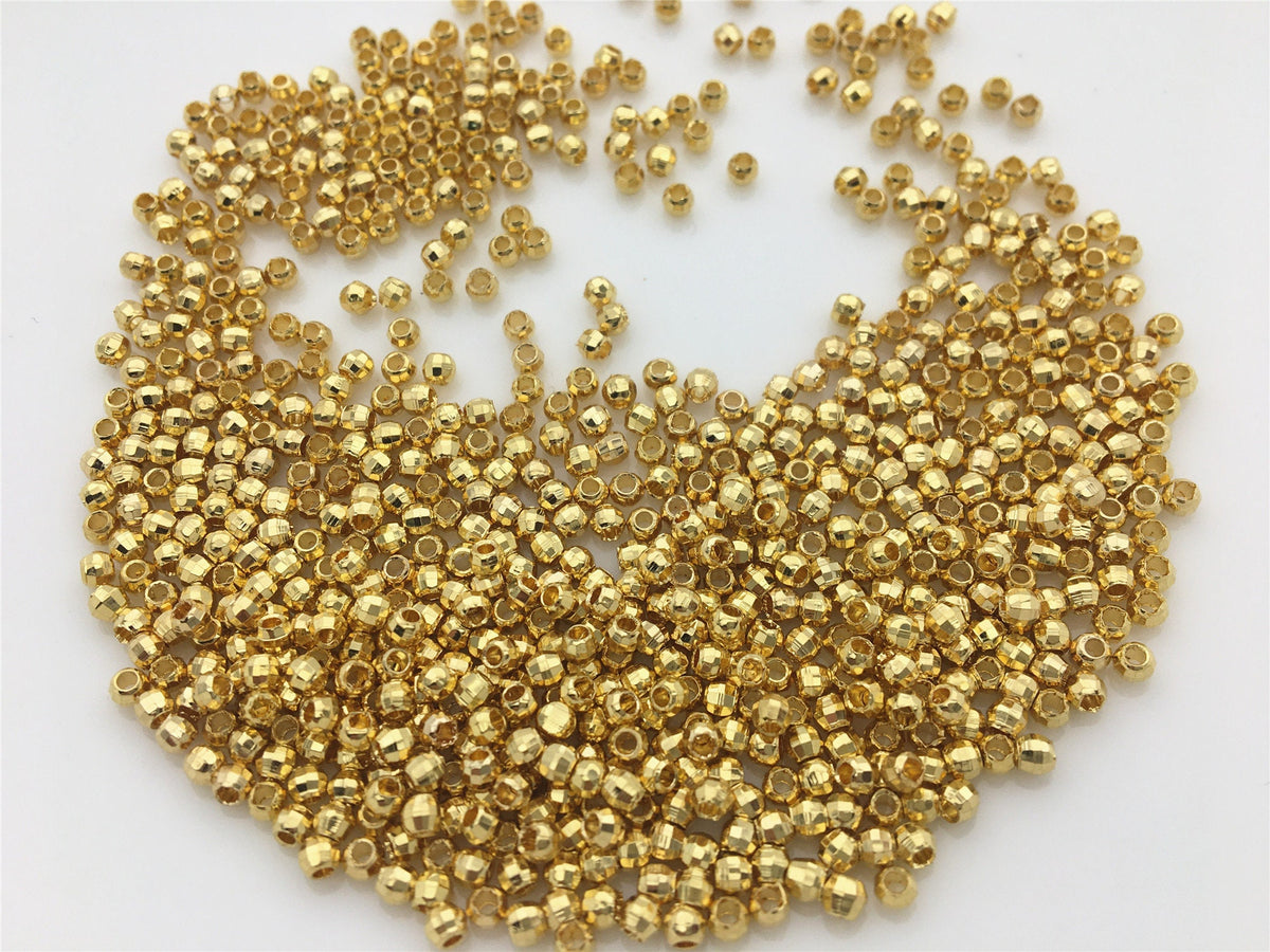 High Quality!100pcs 3mm Gold Color Plated Faced Round Beads,AAL-015