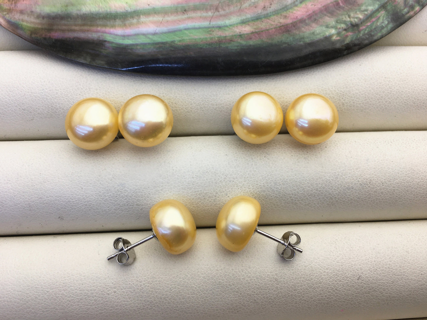 1 pair AAA 10.5-11mm Yellow Pearl stud earrings, bridal,wedding party earrings,SE1-T11