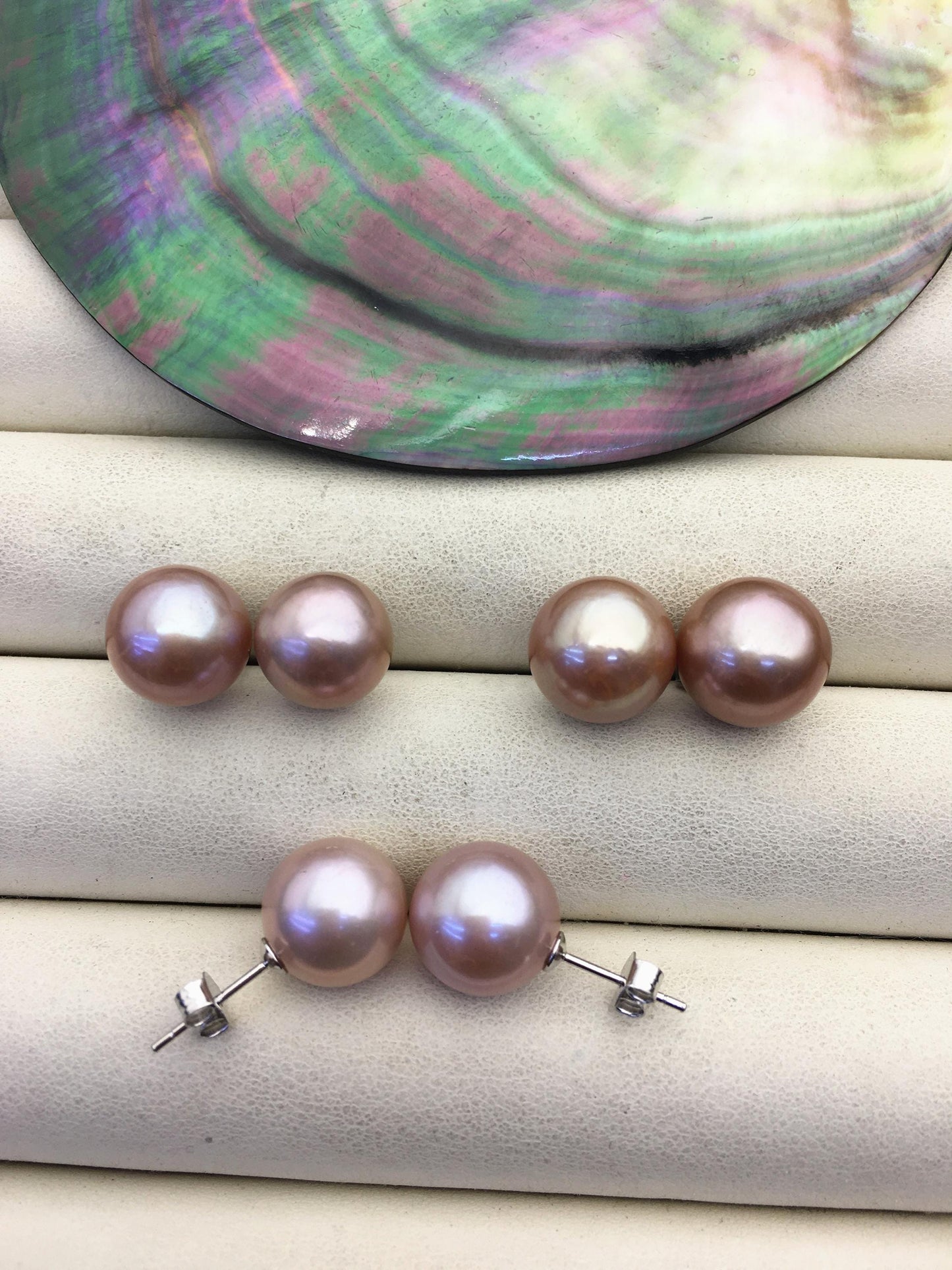1 pair AAA 11-12mm light purple round edison pearl stud earrings,SE3-T9-66