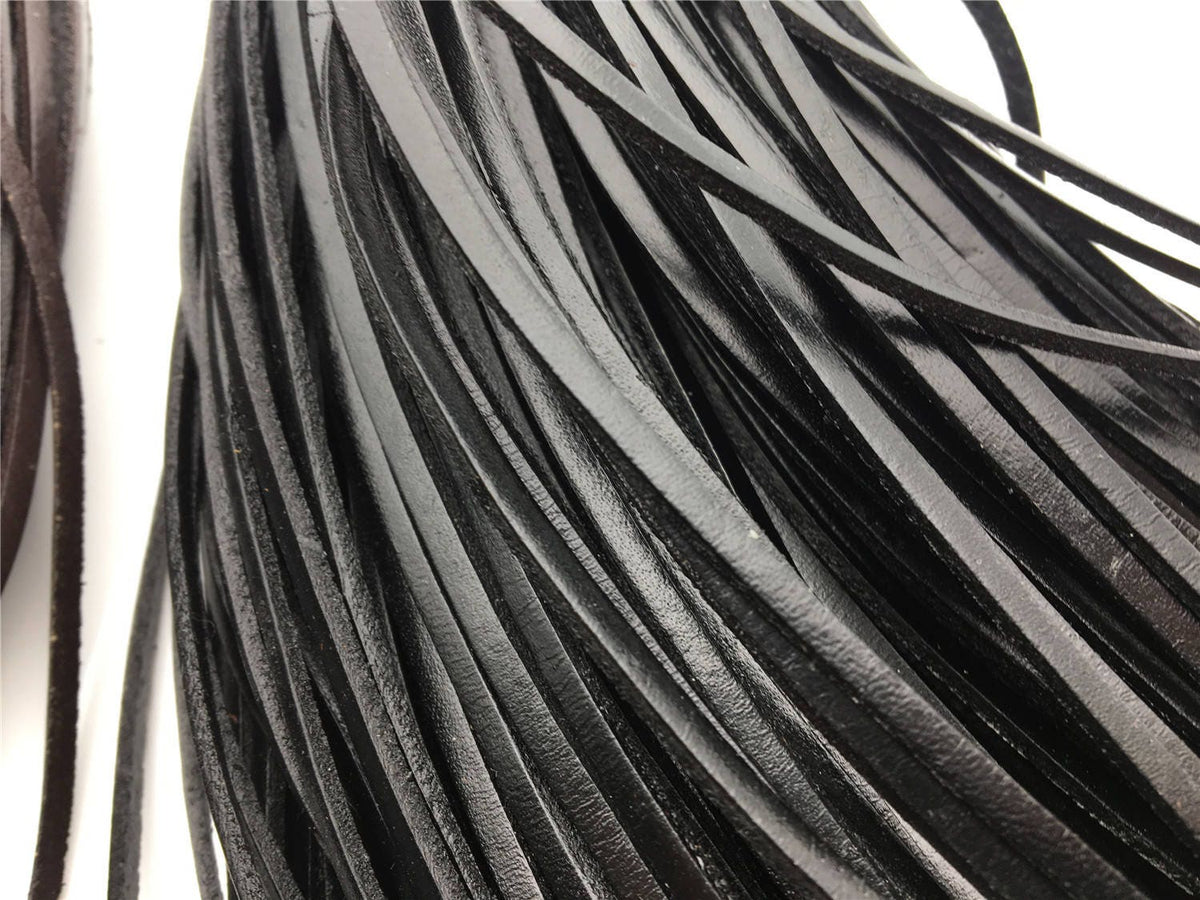 3-4mmx2mm Flat Black/coffer Color Leather Cord,Select Length,Wholesale Jewelry Supplies,Distressed Matte Finish,LC3-203