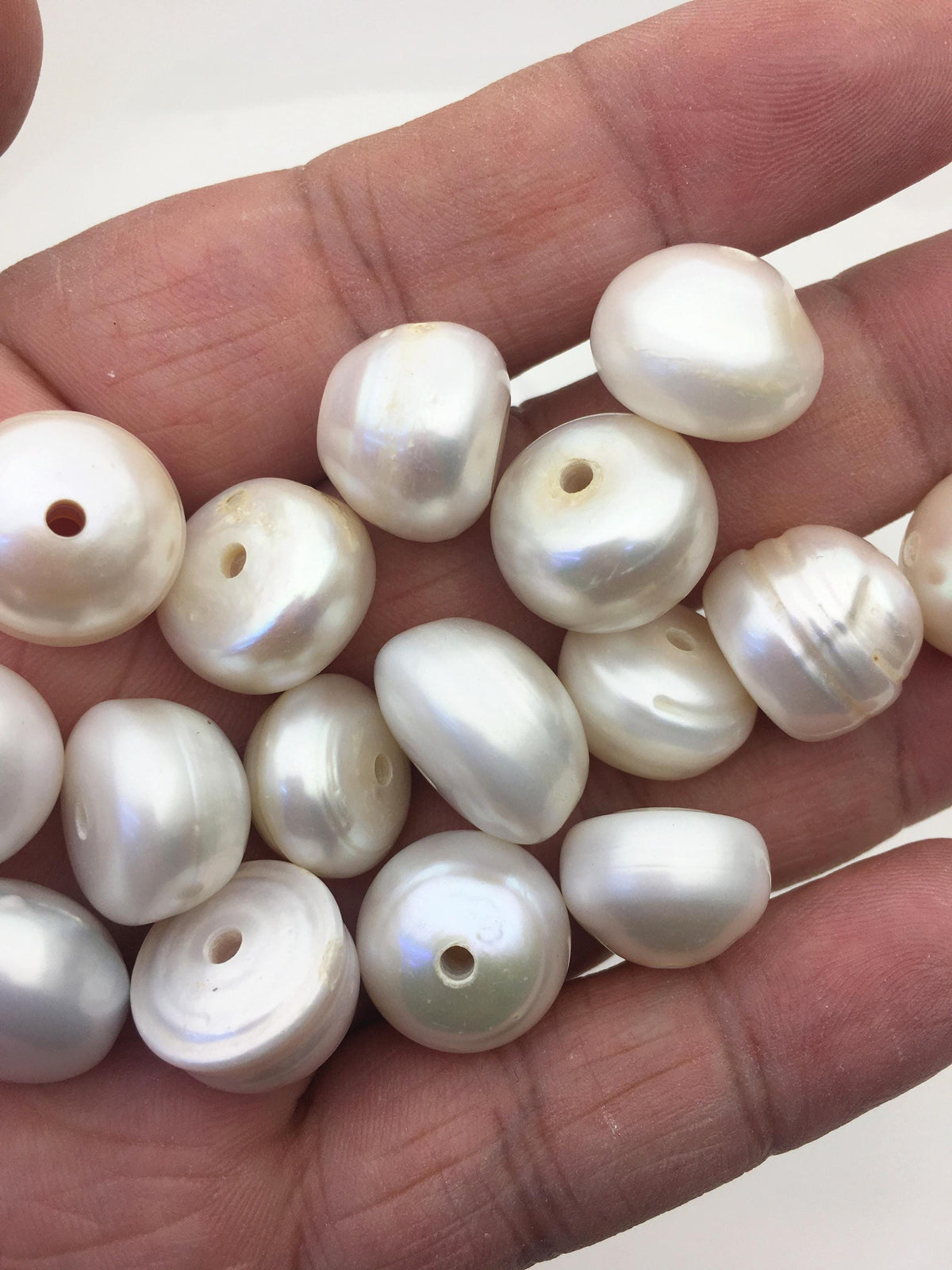 10pcs AA Very Big 15-16mm Big white button freshwater pearls,2.2mm large hole,SM15-2A-2