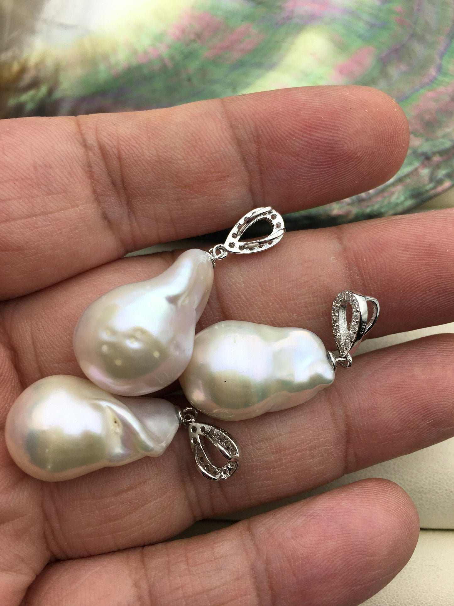 1pc AAA 14-16x25-30mm big white baroque pearl heart pendant necklace,S925 Sterling silver pendant,NC1-041-1