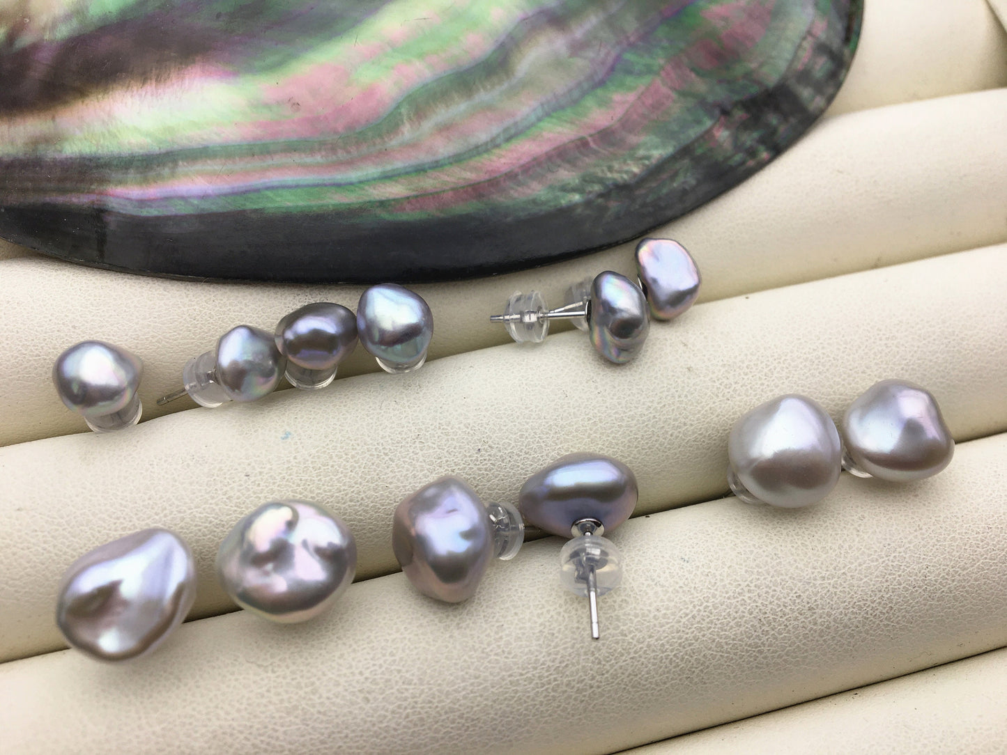 AAA 6/7/8/9mm Gray keshi Freshwater Pearl Stud Earrings,Stud Earrings for Women Girls,SE3-180