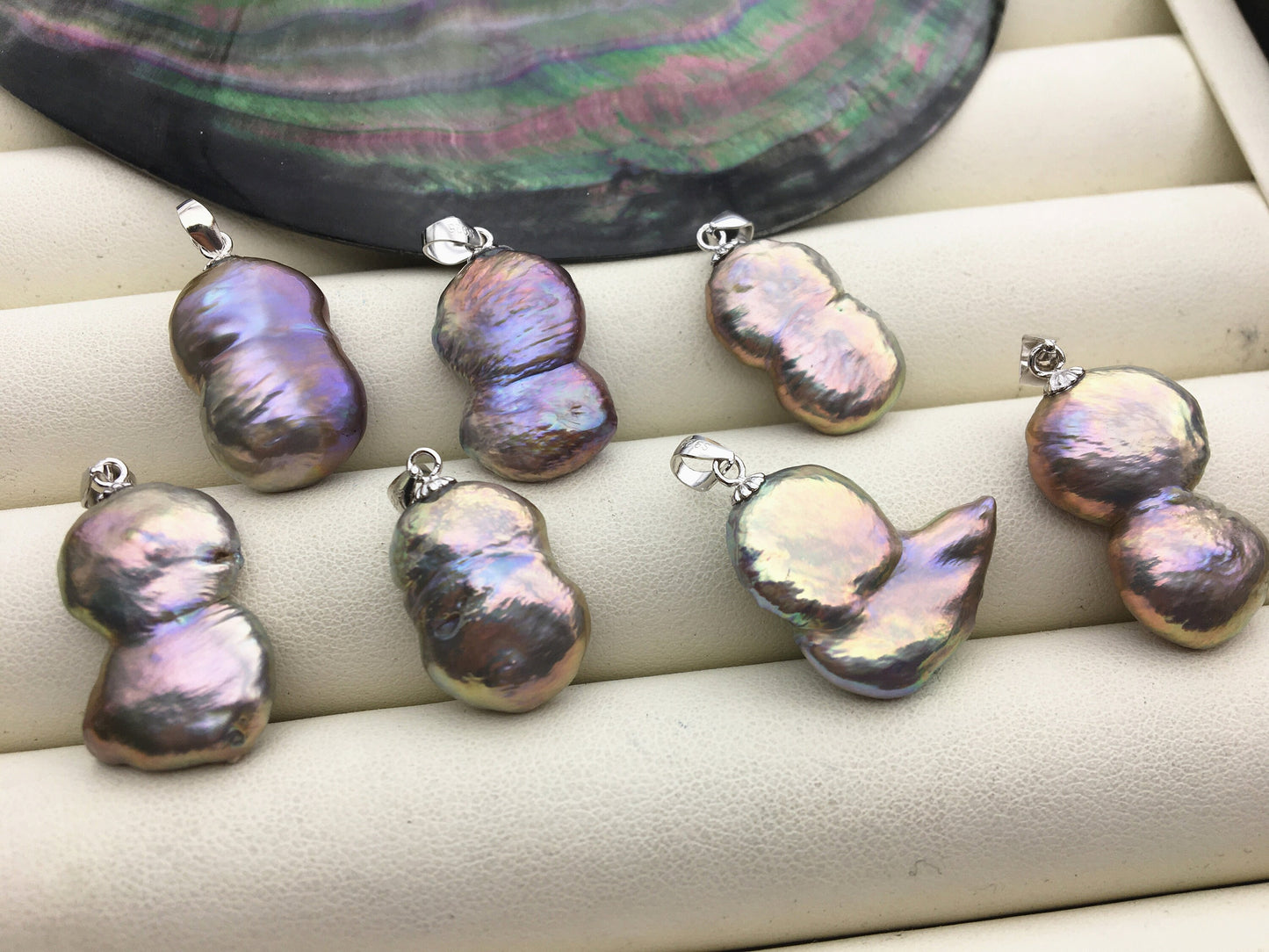 1pc 12-14mm rainbow twins coin freshwater pearl pendant necklace,S925 Sterling silver pendant,NC1-T27