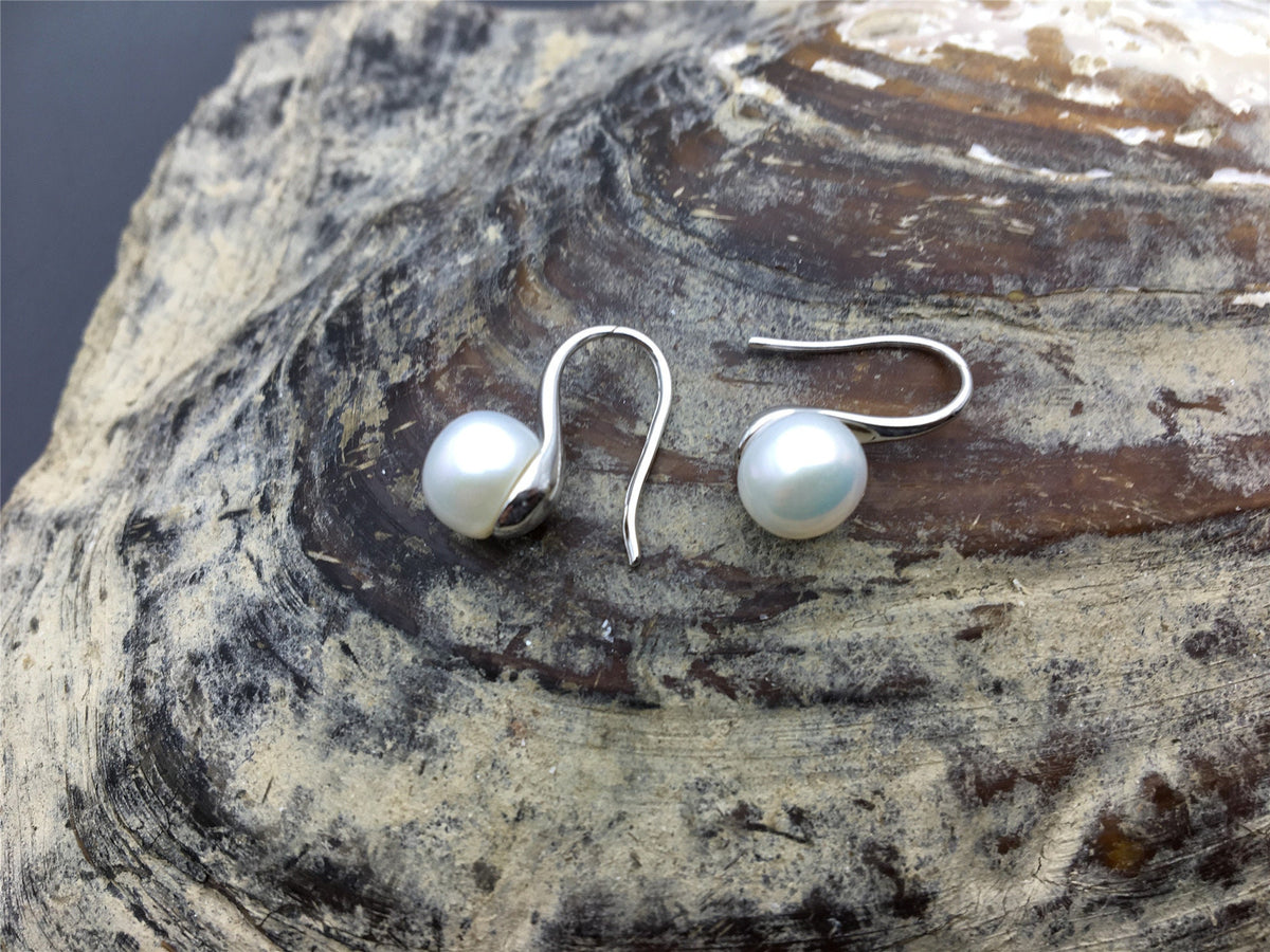 High-heeled pearl dangle earrings,8-8.5mm pearl,S925 Sterling Sliver pearl earrings,AAA button round pearl earrings for women,SE3-088