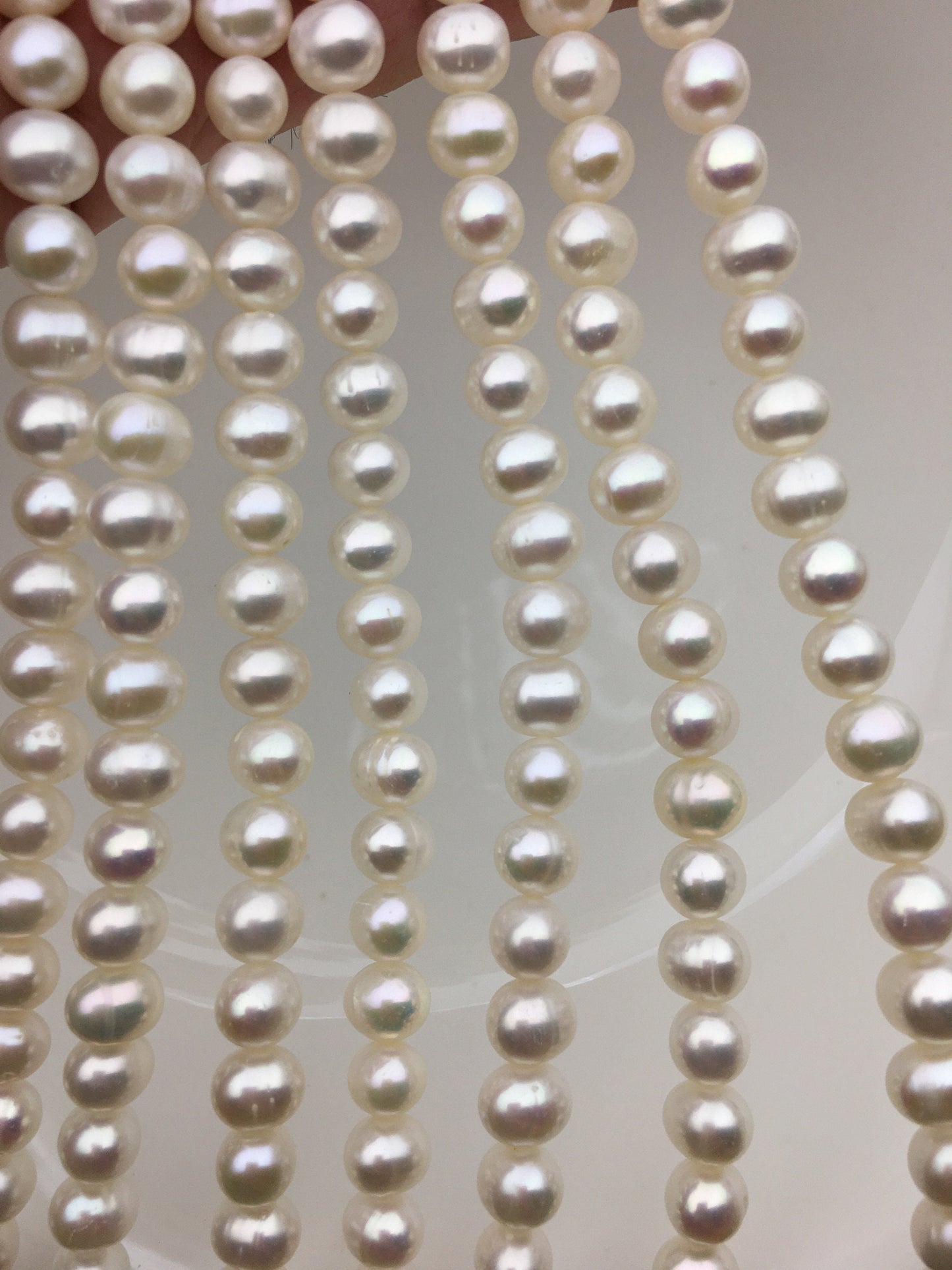 AA+ 6.3-7.3mm White potato pearls, around 58pcs,potato shape pearl,Full Strand,Freshwater Pearl Near round Beads,CR7-2A-3