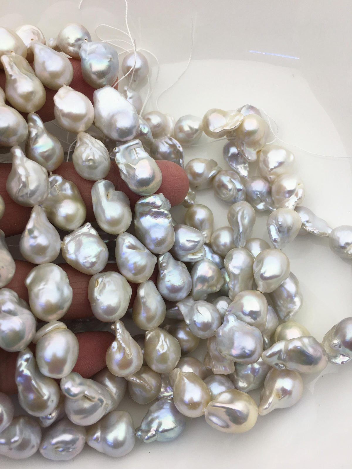15.5'' AAA- 12-15mm Natural White flame ball pearl,FL15-3A-7-35